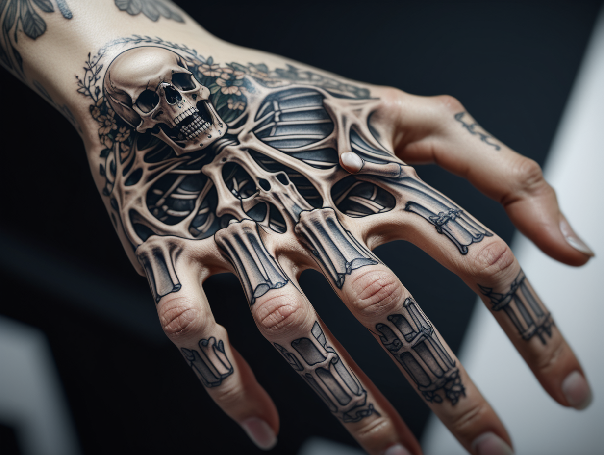 Knuckle tattoos Backhand tattoos Skeletal bones Skeletal hand