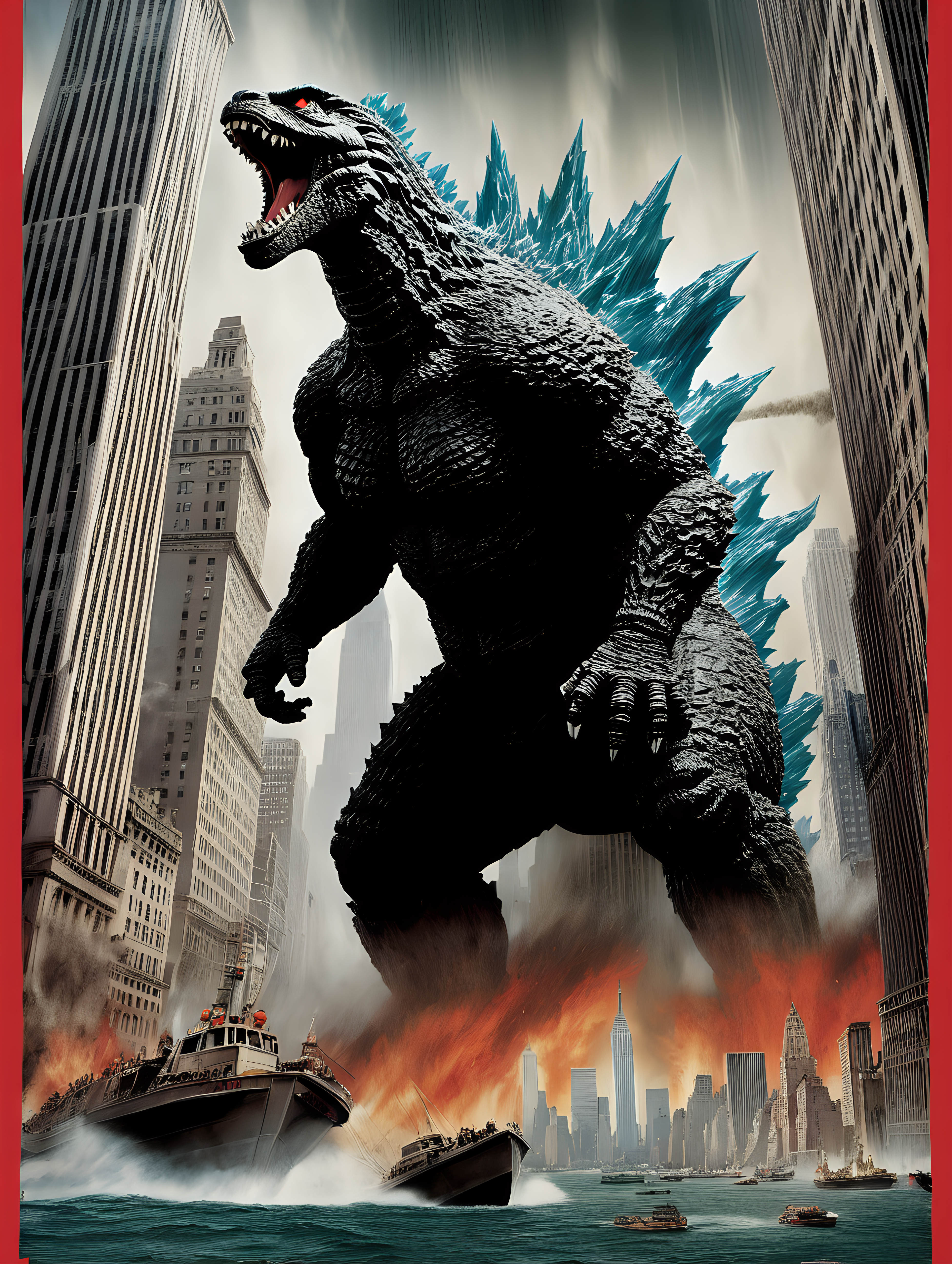 Movie poster of Godzilla destroying NYC