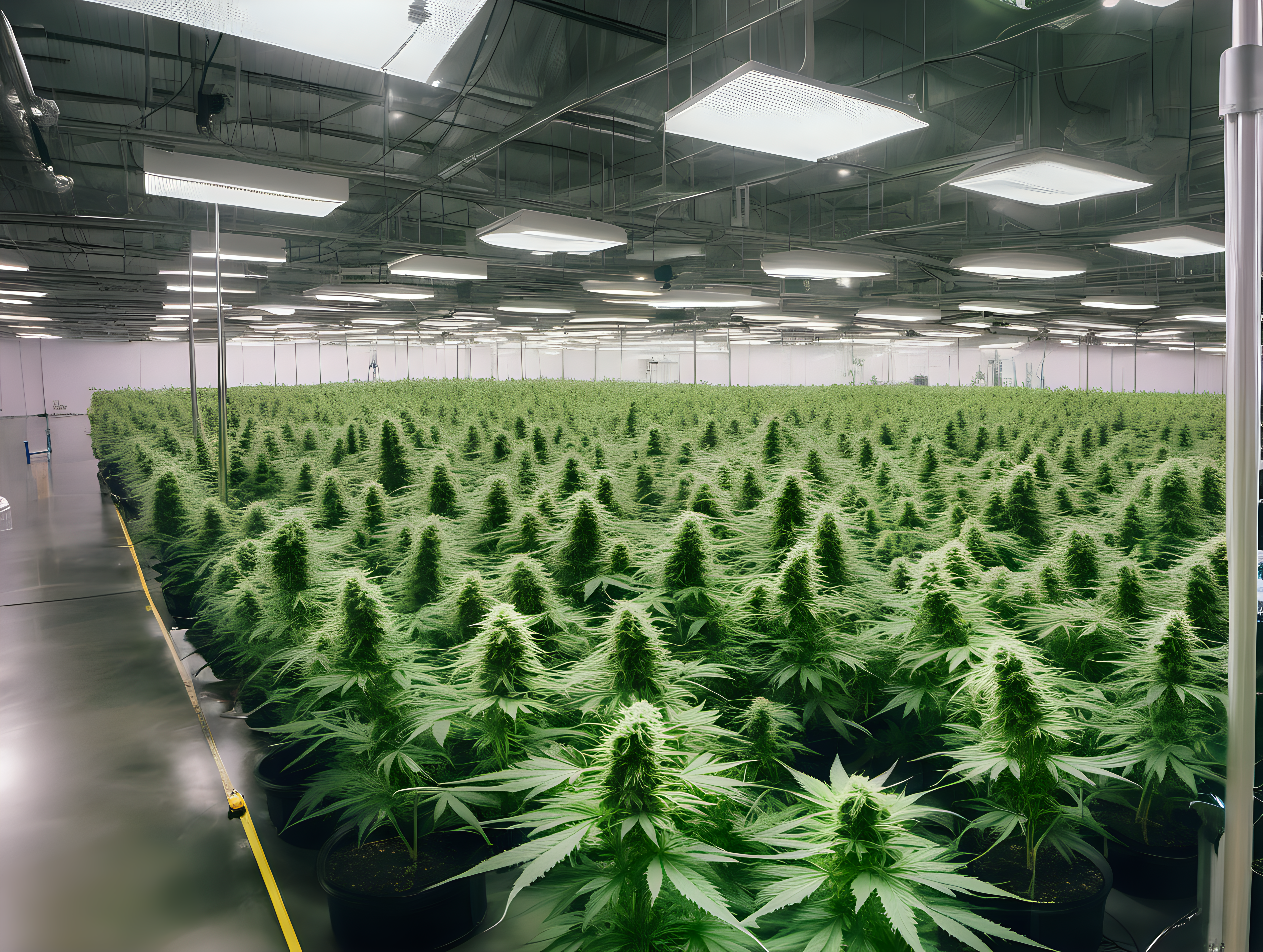 cannabis growing in large indoor facility
