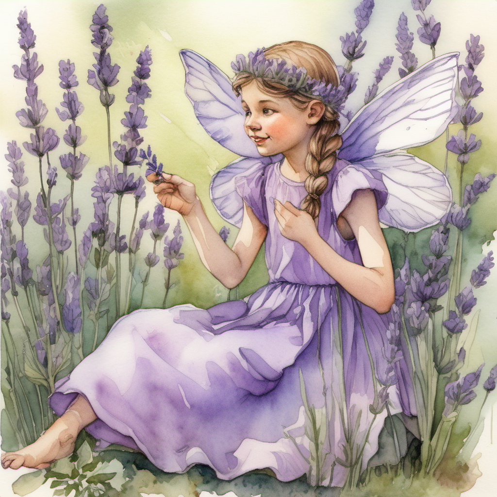 a watercolor lavender flower fairy in the style