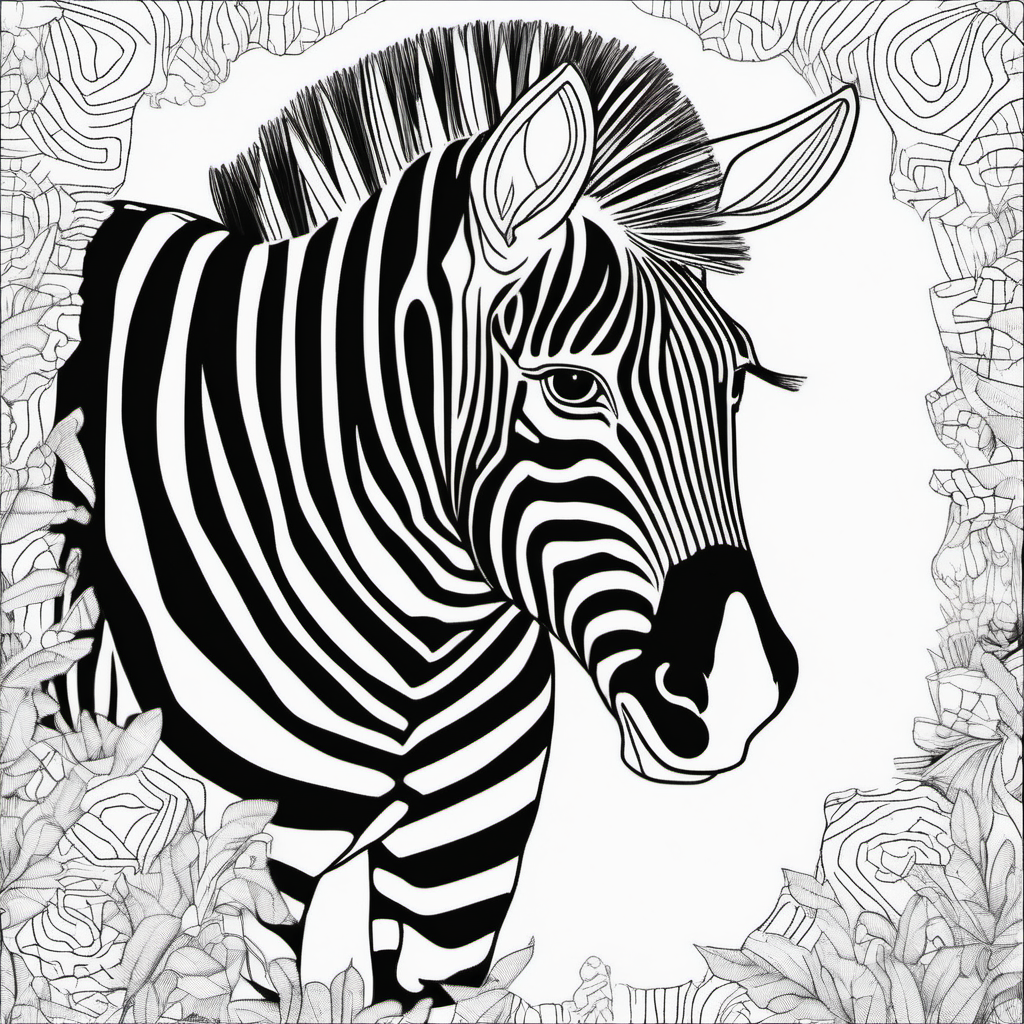 Imagine colouring page for kids Zebra with white