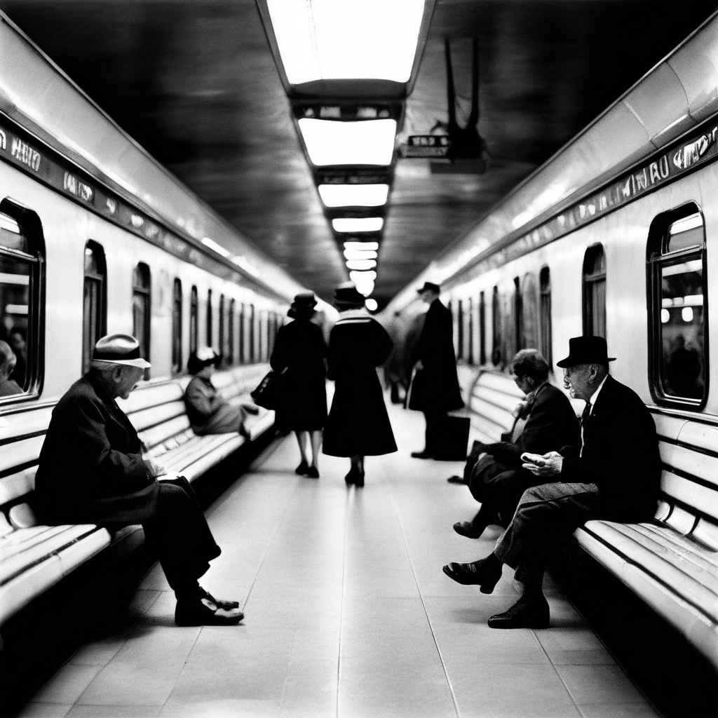 A secret meeting spot inside the subway station, unknown to everybody, Elliott Erwitt black-white photo