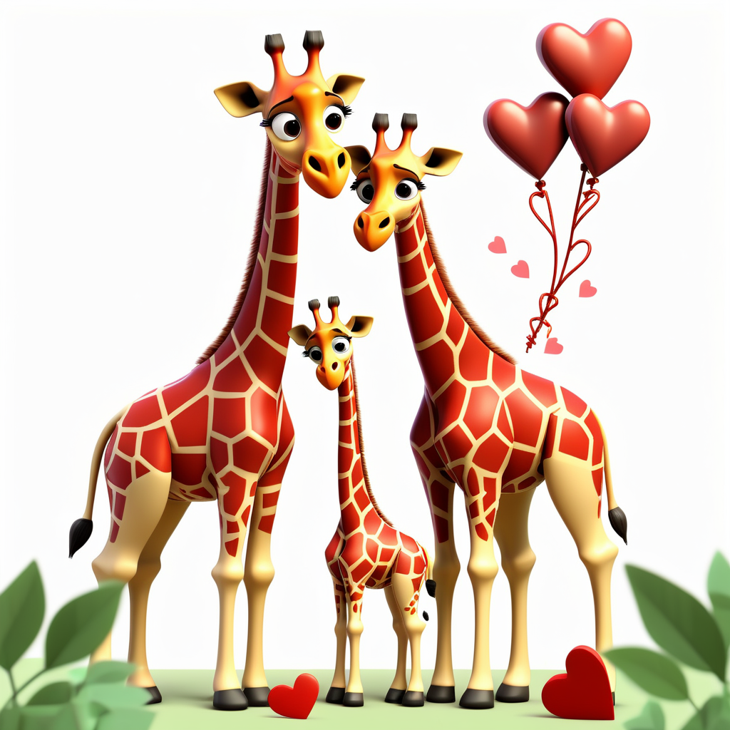 envision prompt Sweet Pixar 3D Giraffe Family Valentine