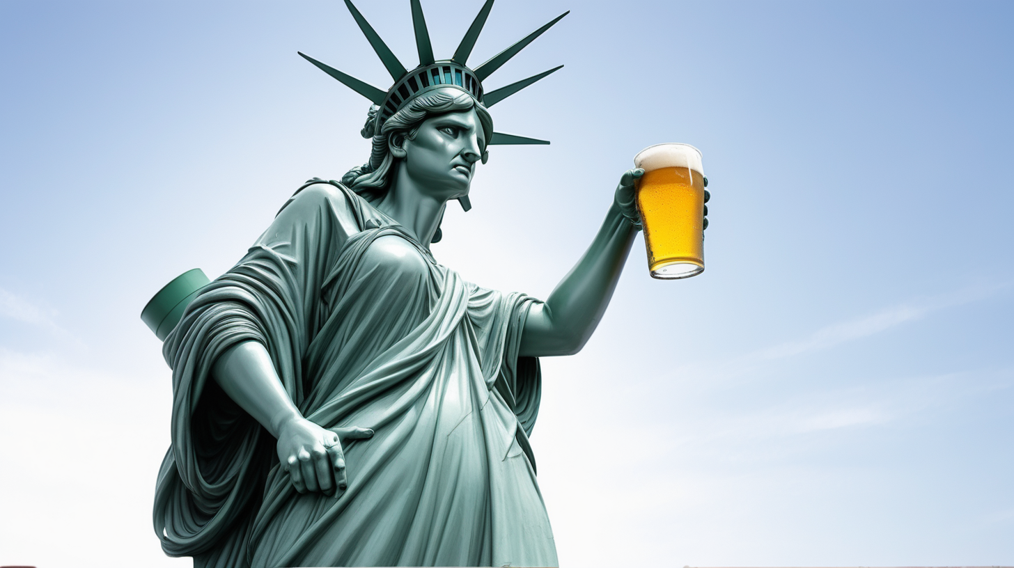 Statue of Liberty drinking a beer