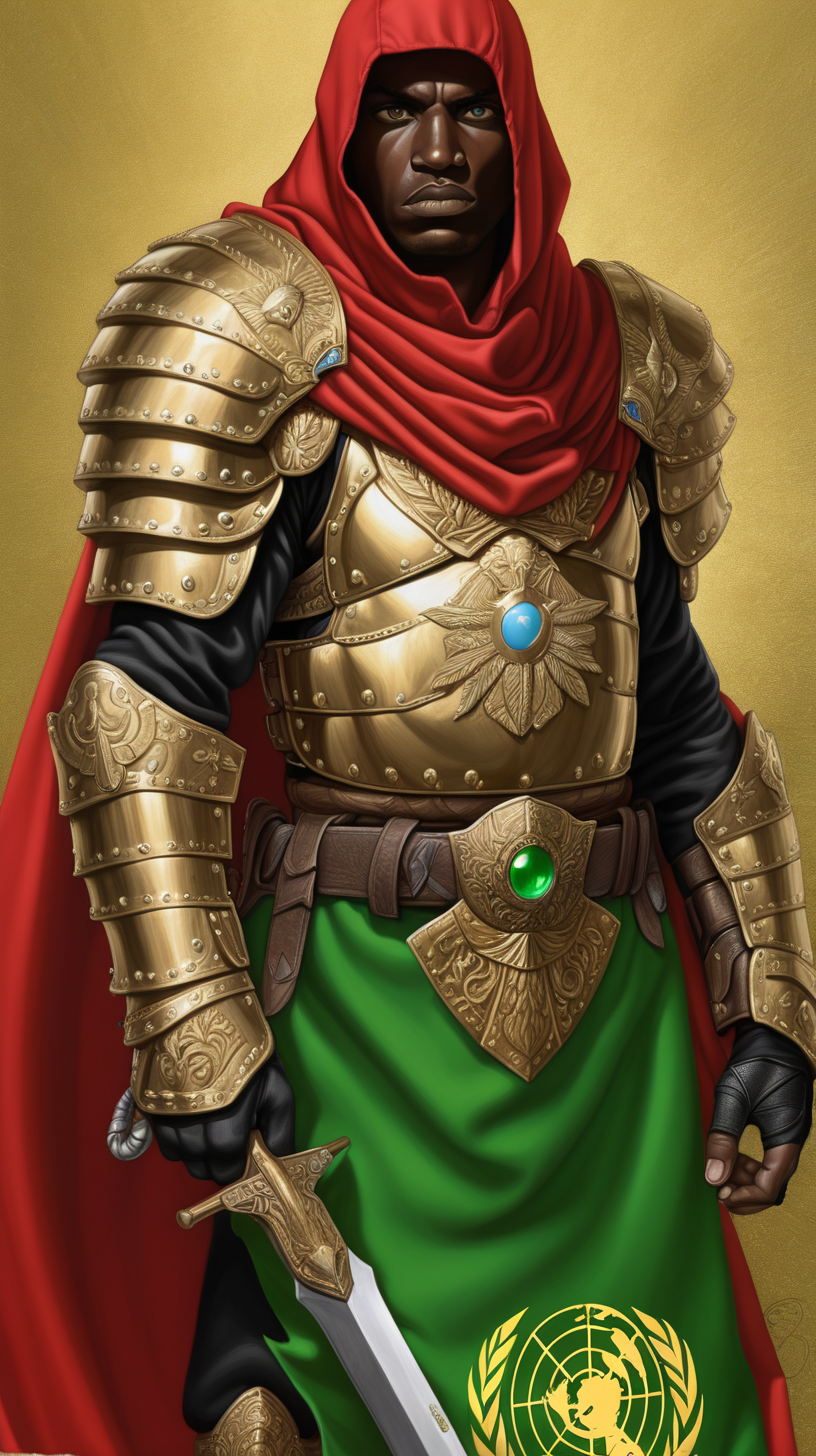 Un guerrero con una capa roja y ojos
