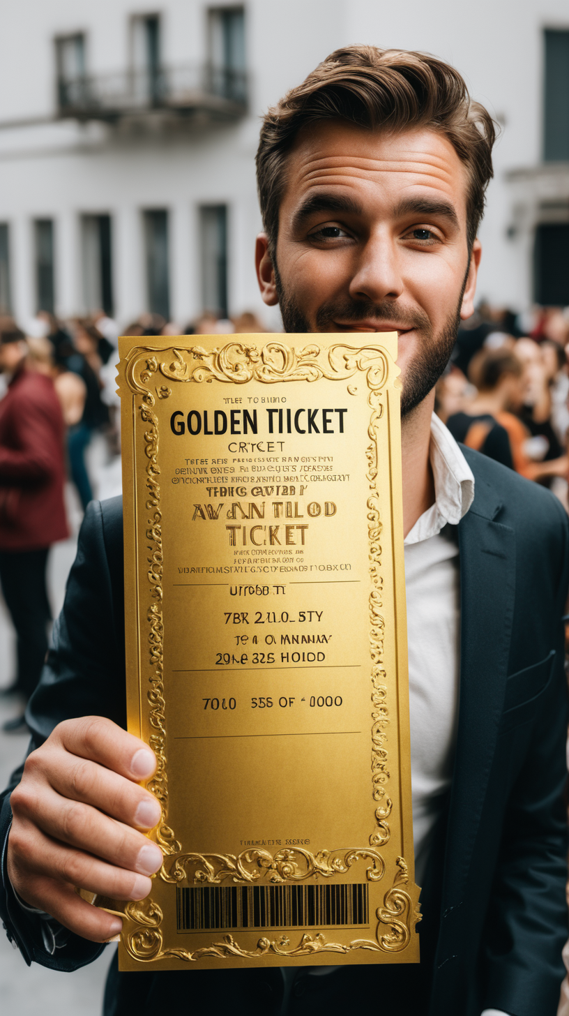 Man holding Big golden ticket