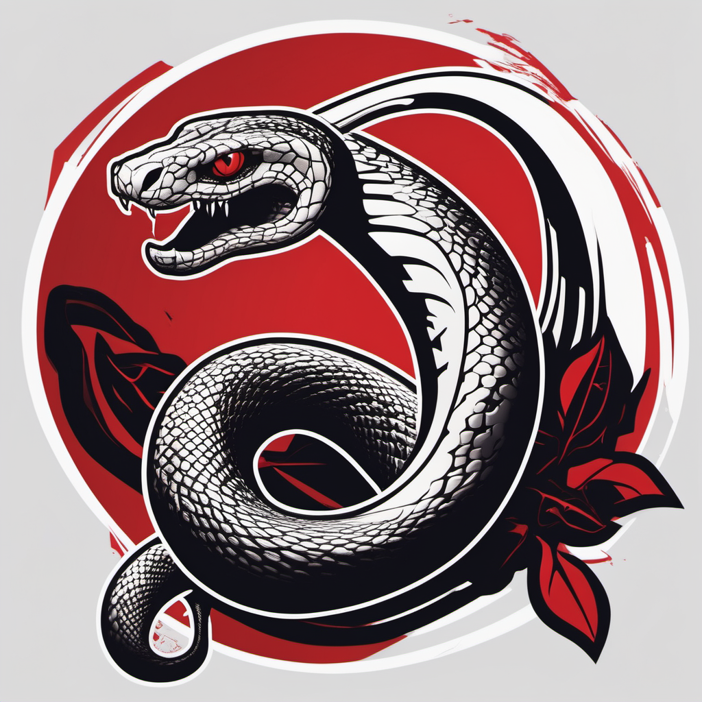 I want a logo with a black mamba snake in black, white, and red colors.