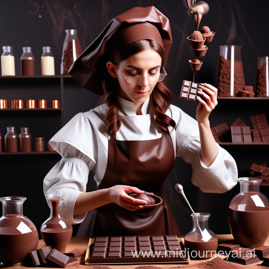 The woman alchemist works with chocolate