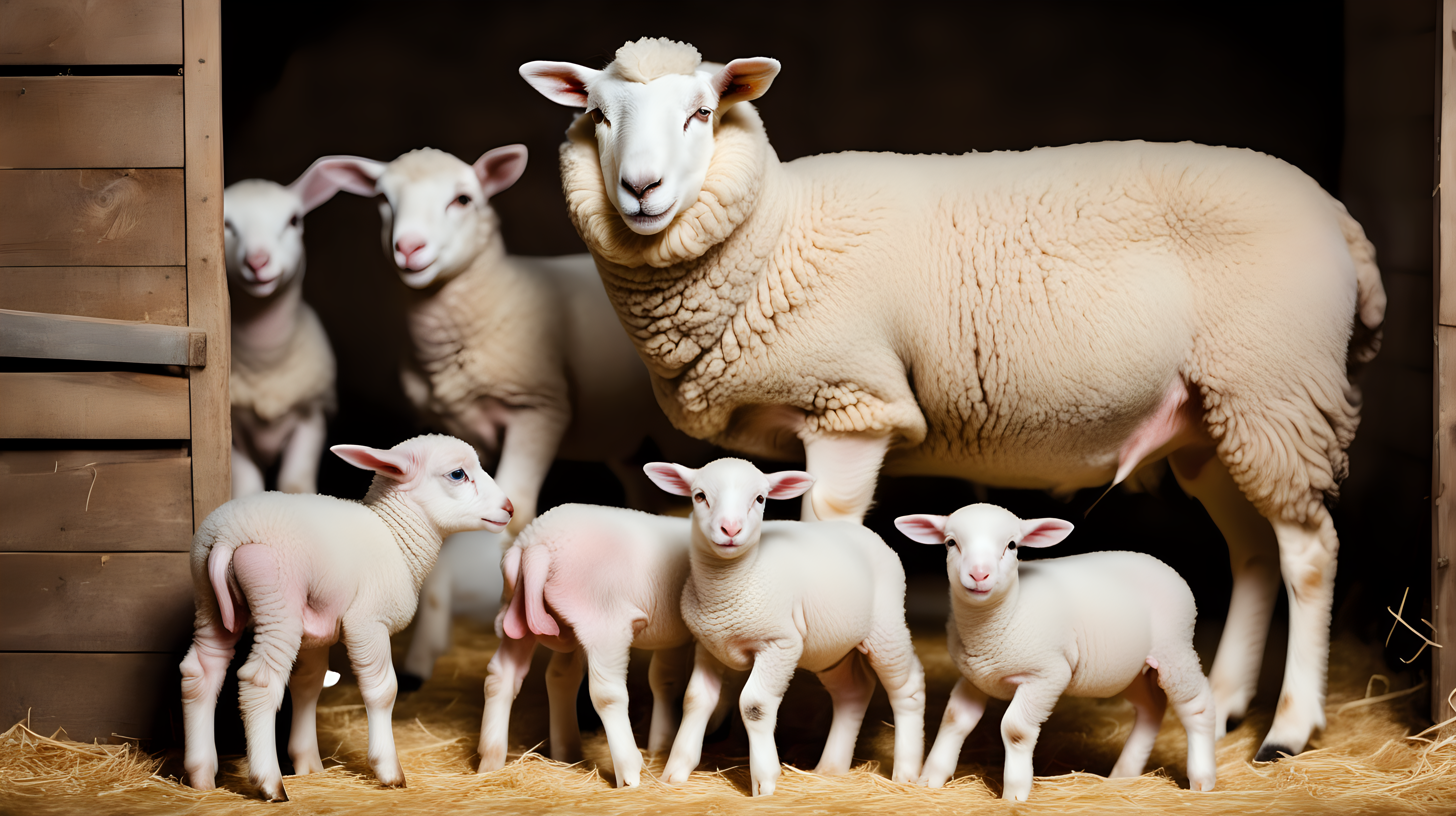 Sheep stable Group of sheep domestic animals in