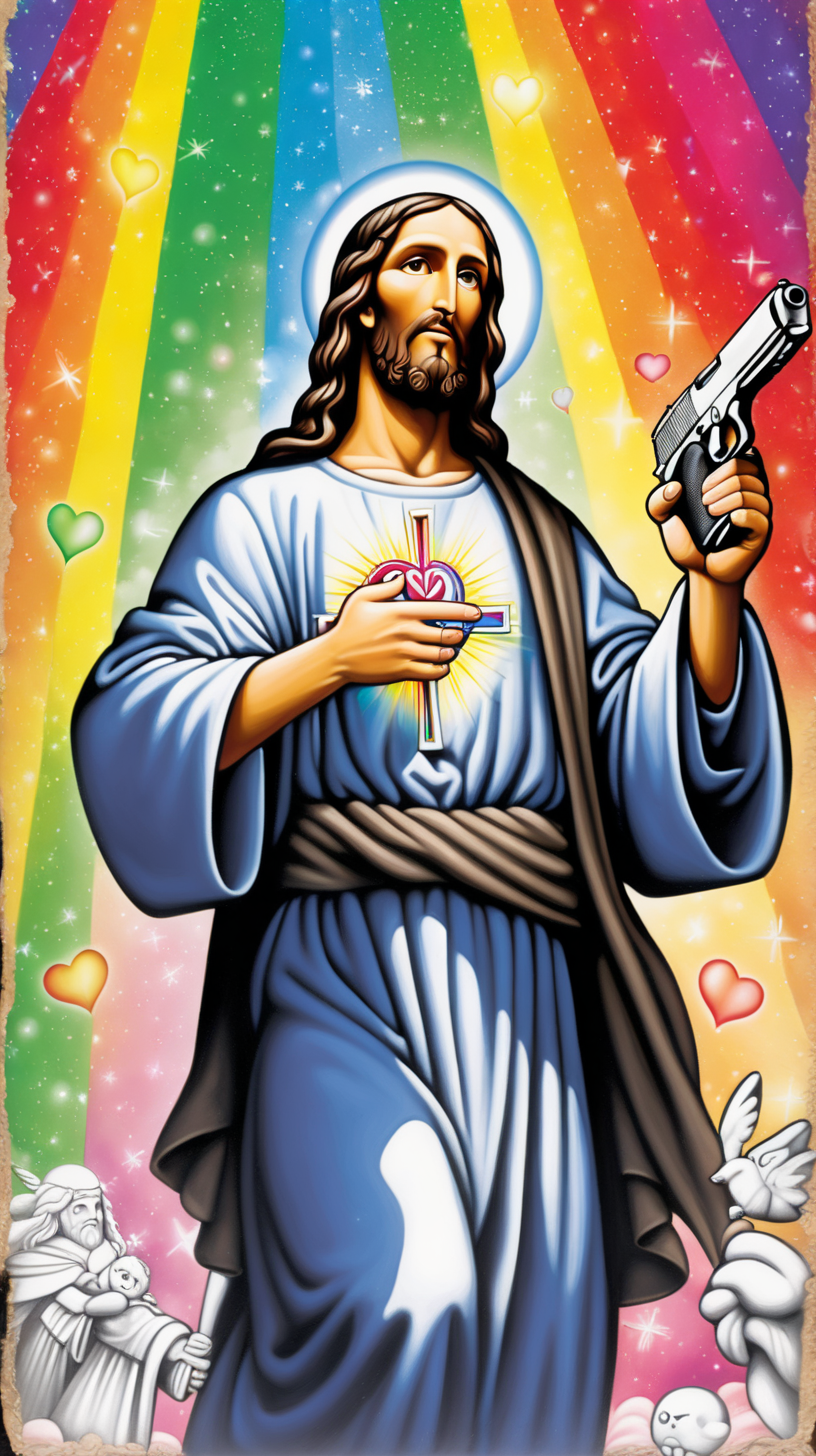 black super gay gangster rainbow jesus with love for everyone gun