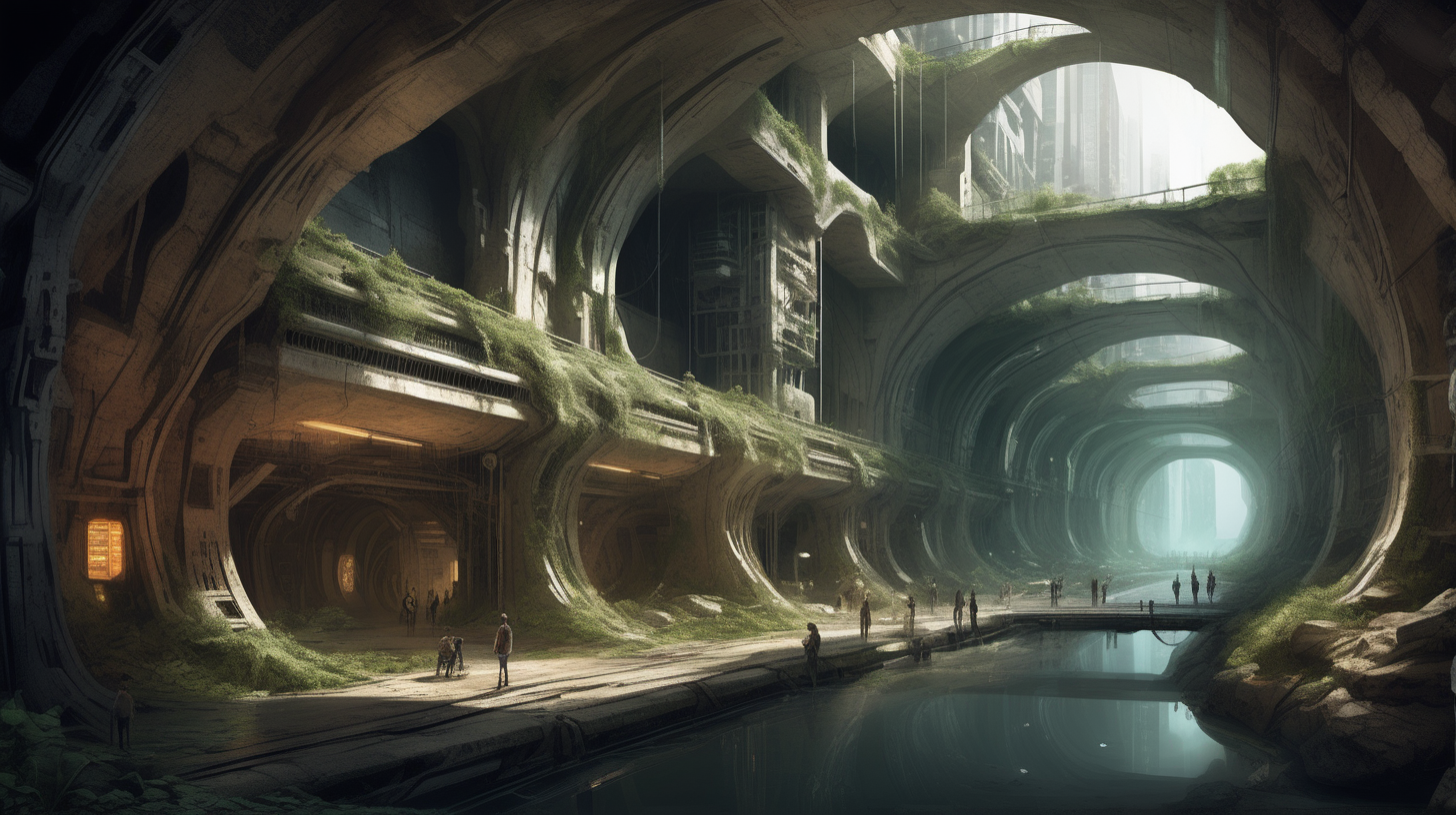 Create concept art for an underground city in