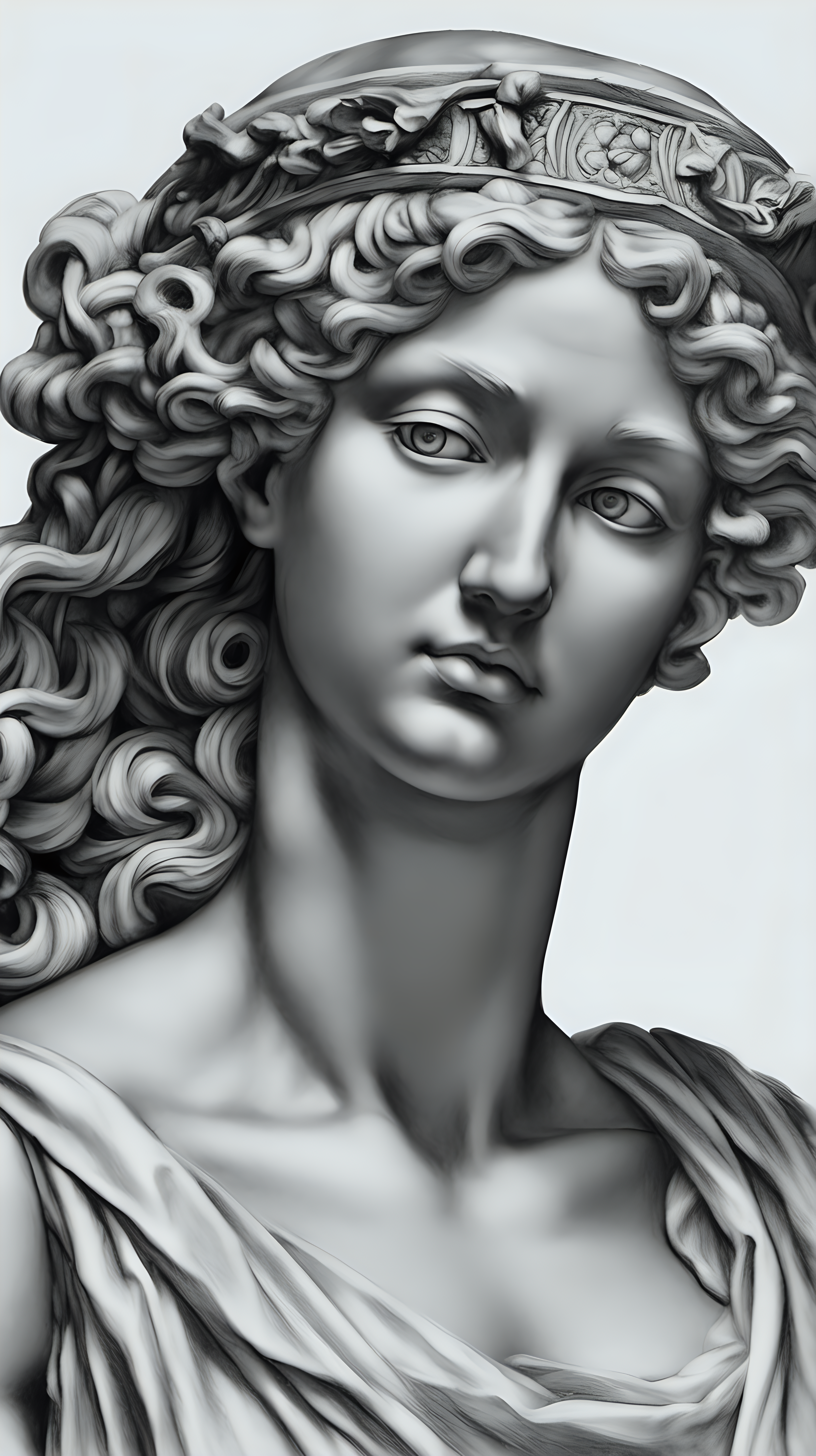/imagine prompt : a hyper realistic black and gray Michelangelo drawing, feauteted a beautiful aphrodite, godess greek mytology
/describe : whole subjects in the box
-no cut
<background>white papaer
<style>pencil drawing
_ar 9:16