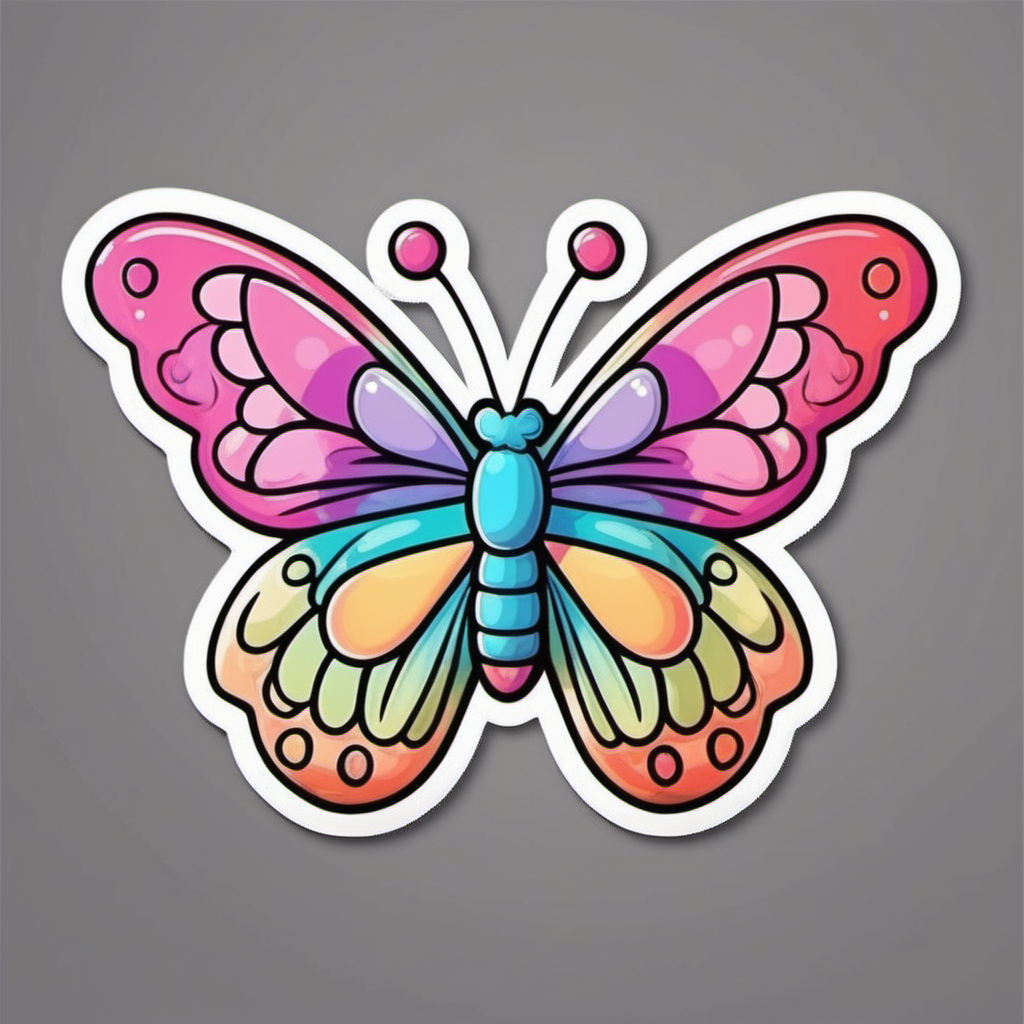  Sticker, Cute valentine colorful Butterfly with Heart-shaped Wings, kawaii, contour, vector, white 
background
