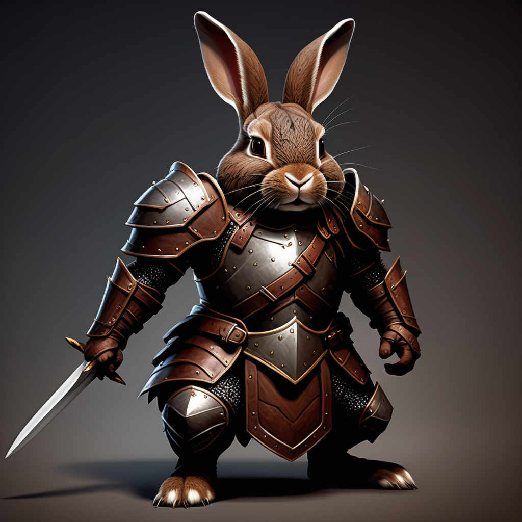 Dark brown rabbit warrior in armor