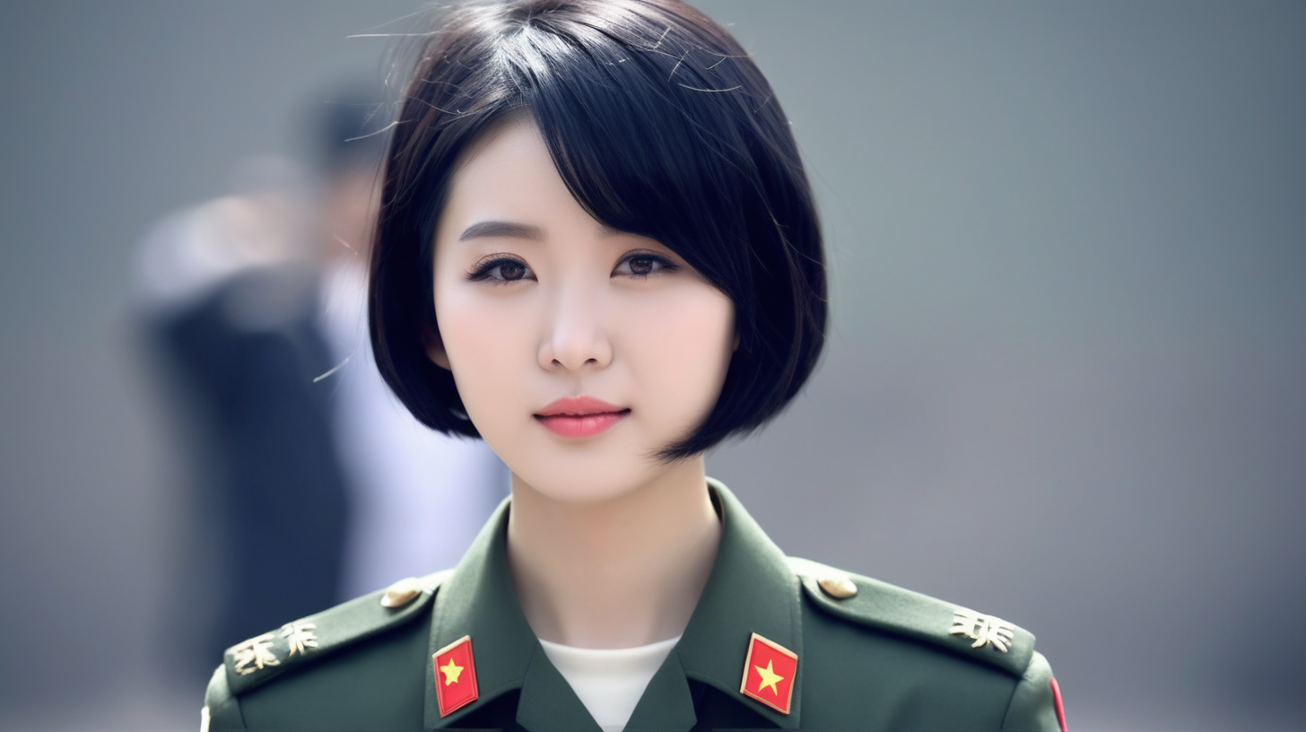 A Chinese young female soldierShort hairBlack hairHosting news