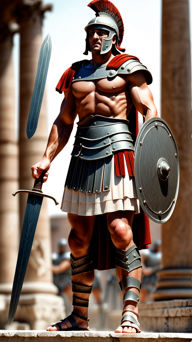 Ancient Roman Gladiator
There are soldiers around him with a sword in his hand