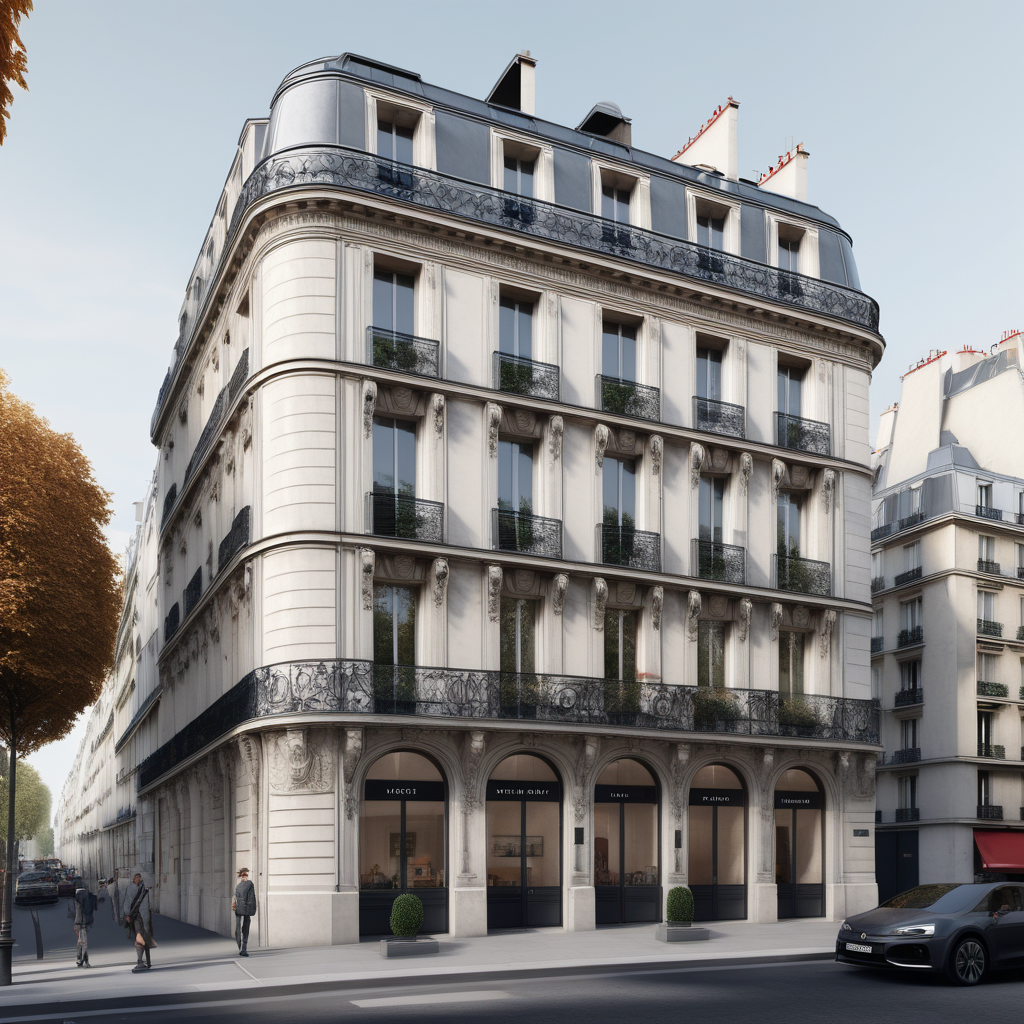 hyperrealistic modern Parisian exterior