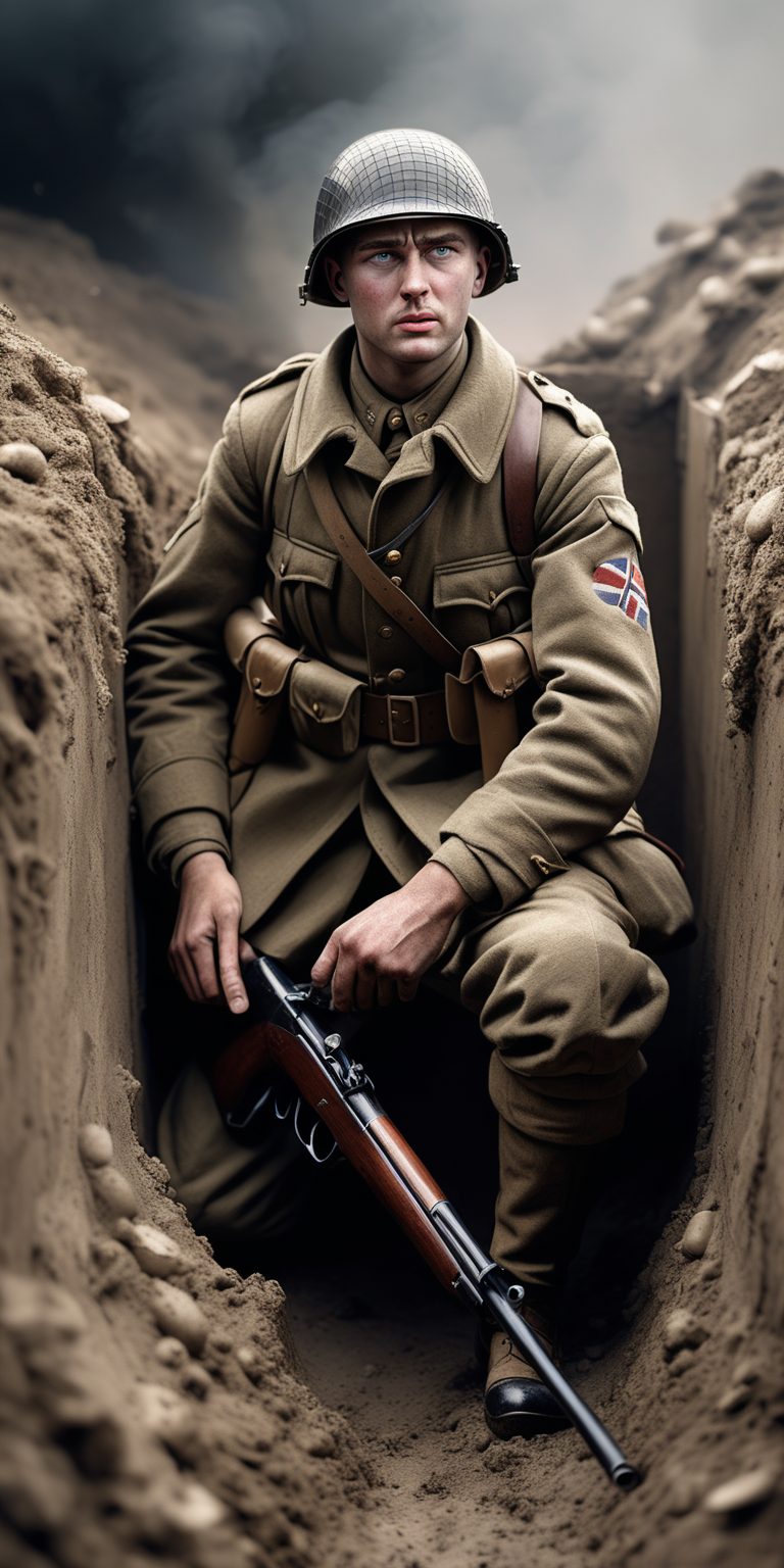 realistic WW2 soldier in a trench with a