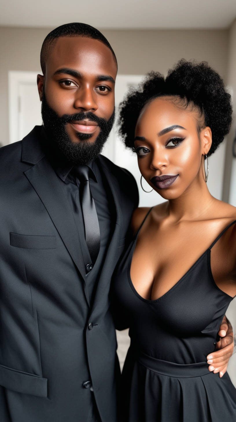 Black man with beard with Black Girlfriend dress up.