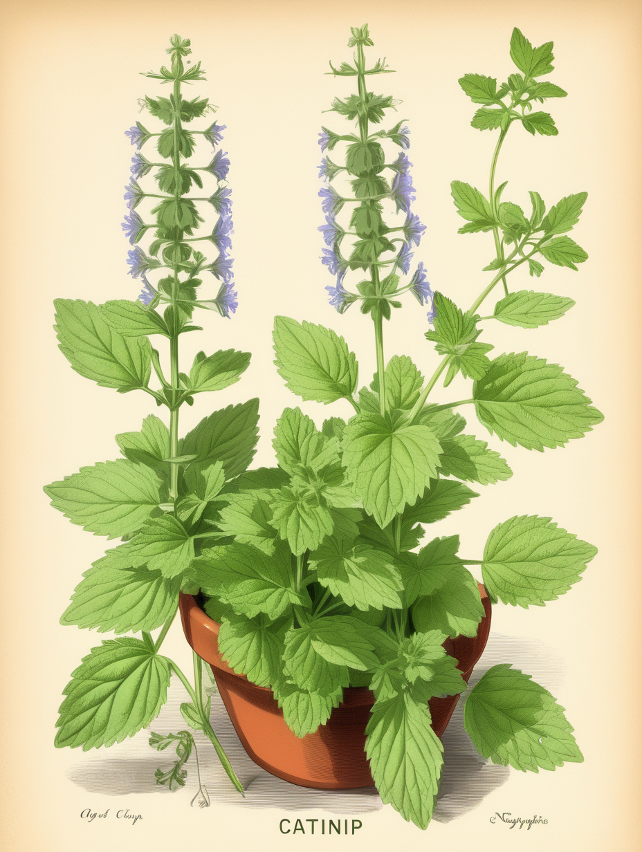 Catnip, nepeta Plant botanical illustration
