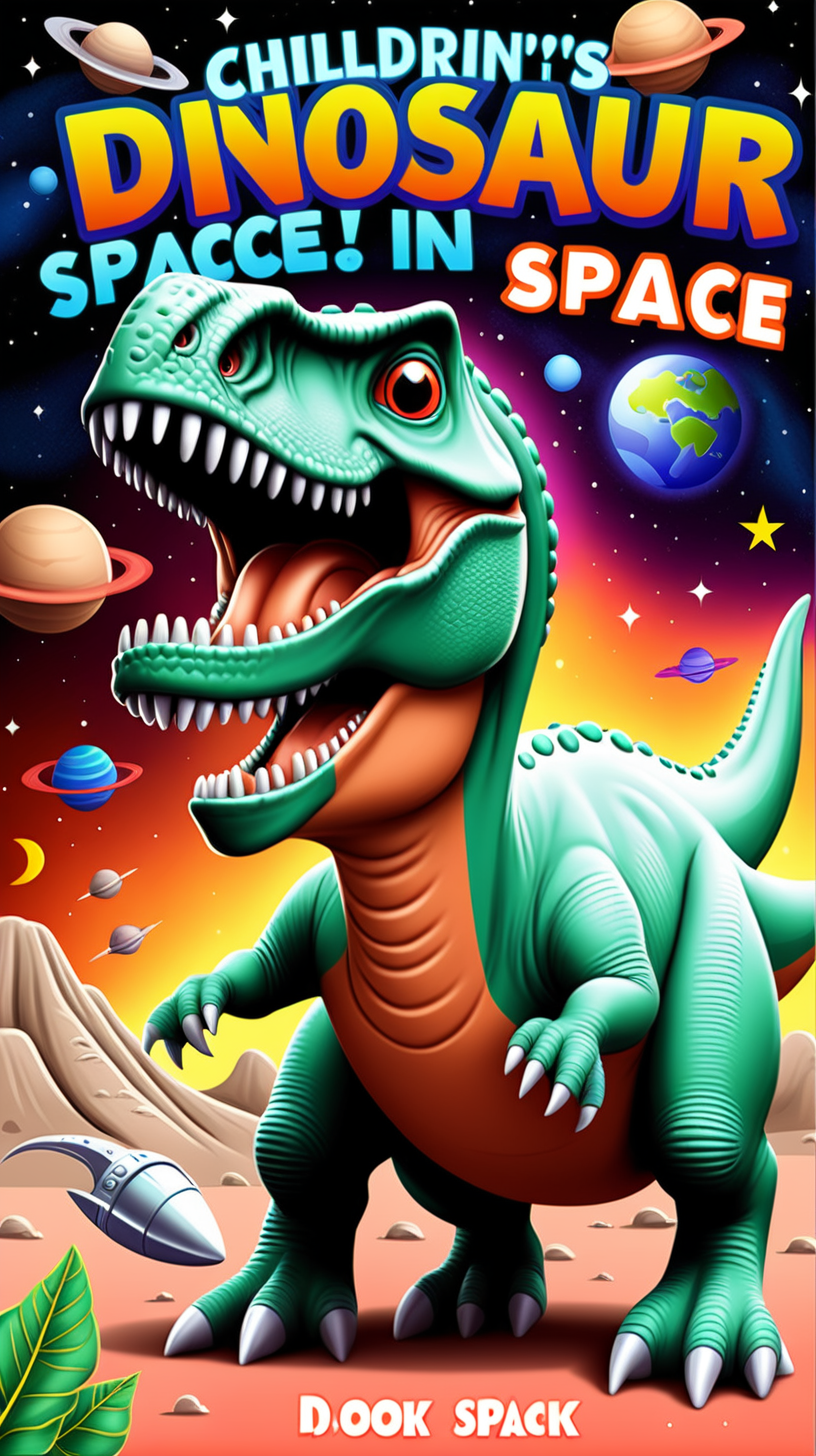 Cover of a children's coloring book about a dinosaur in spaceCover of a children's coloring book about a dinosaur in space full color 