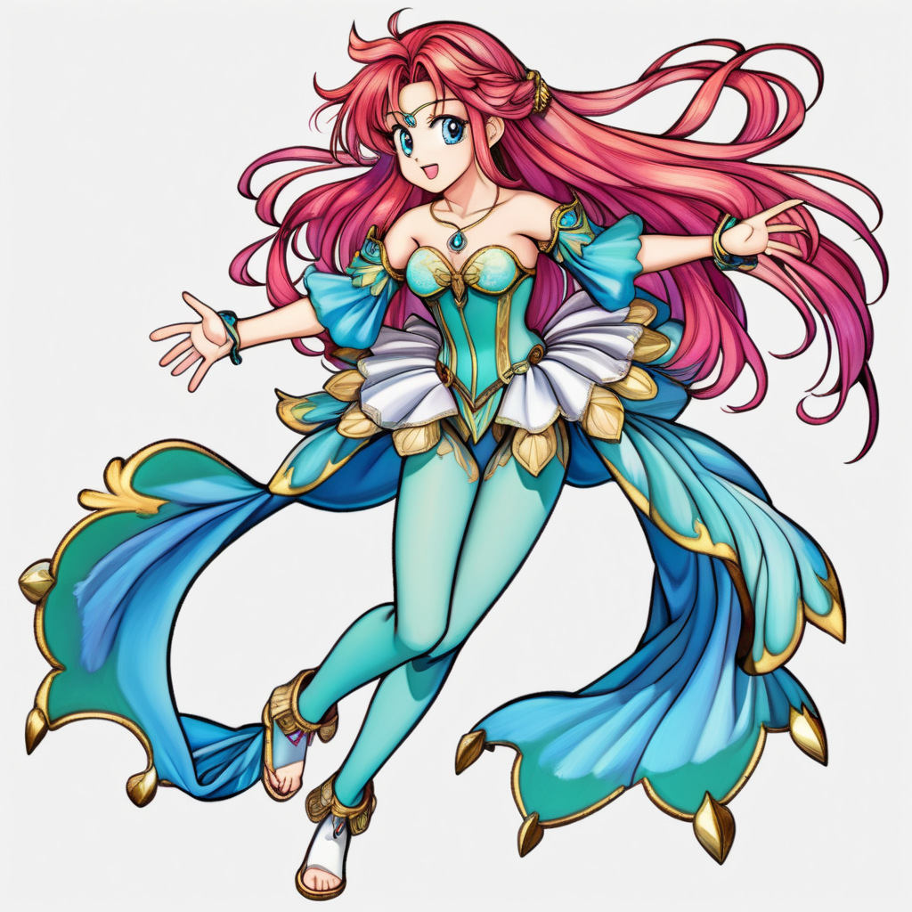 n anime manga style, a colorful, playful Sprite, similar to Ariel from Shakespeare's The Tempest sprite
