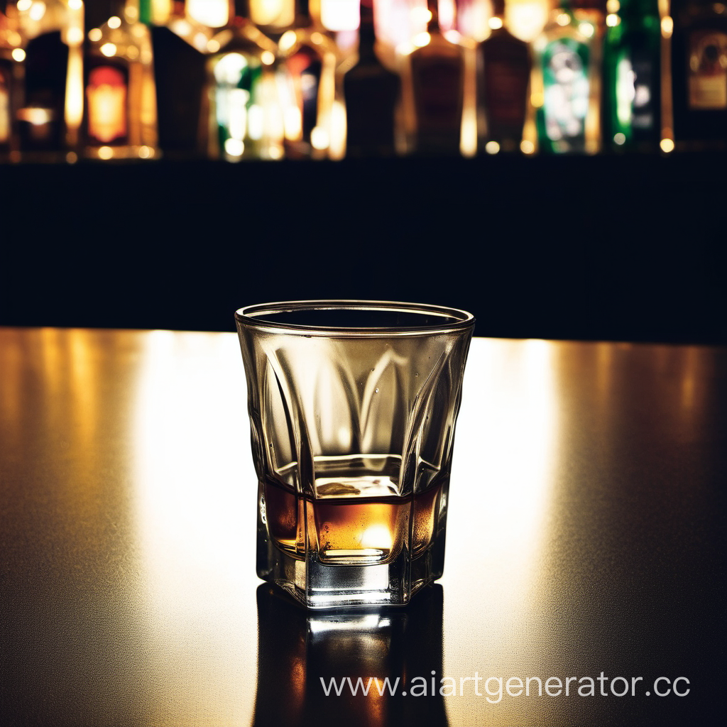 an empty glass of alcohol in a bar