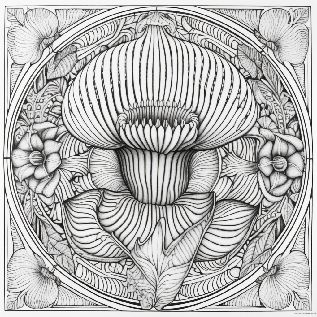 adult coloring book, black & white, clear lines, detailed, symmetrical mandala venus flytrap
