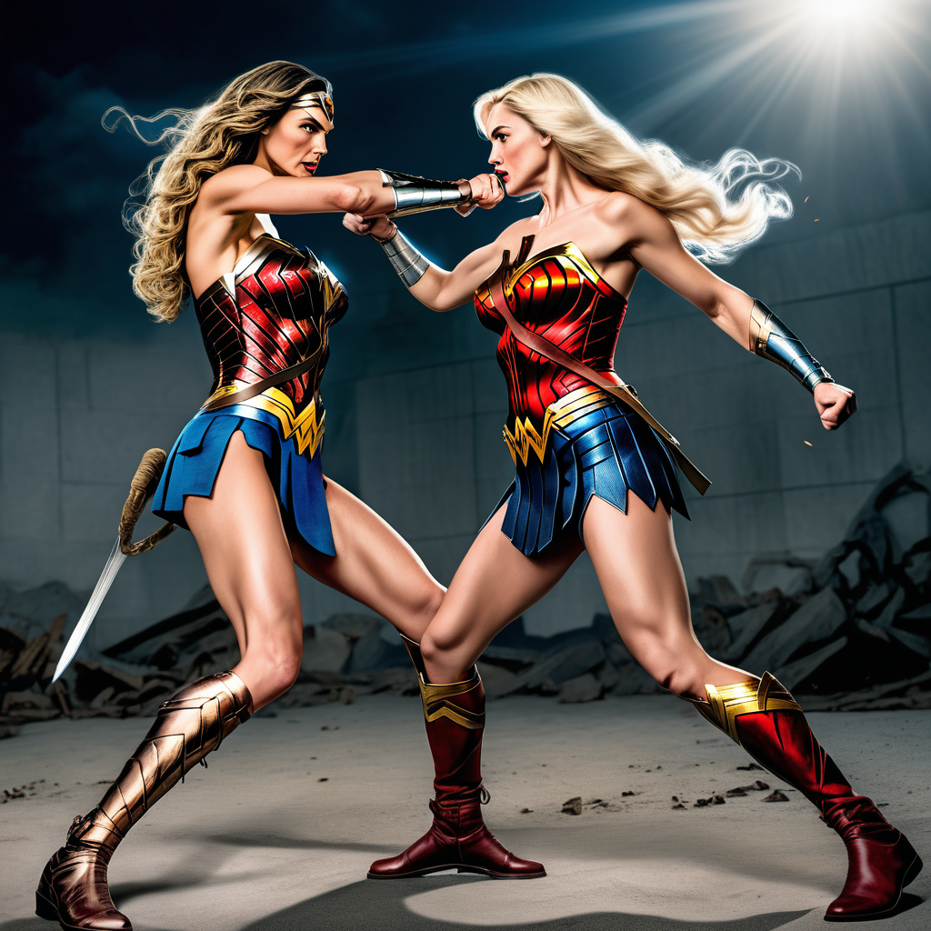 wonder woman vs blonde wonder woman fighting each other