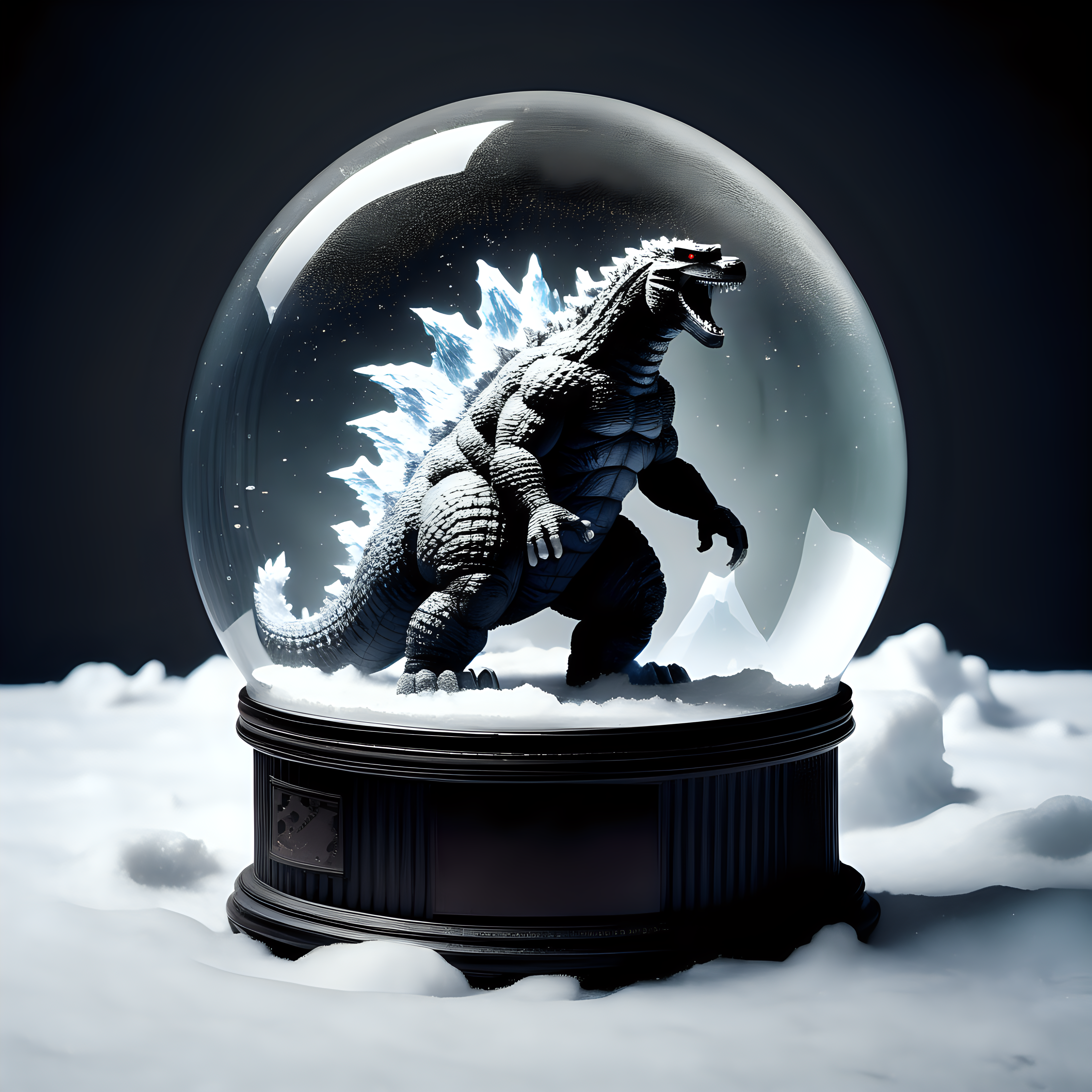 Godzilla in a snow globe