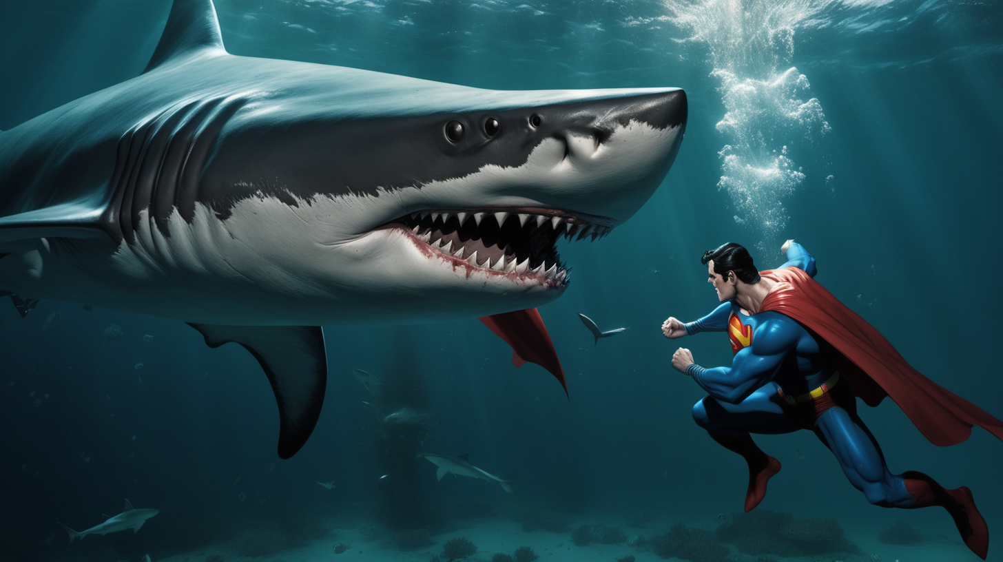 Superman fights a shark with lets and wings