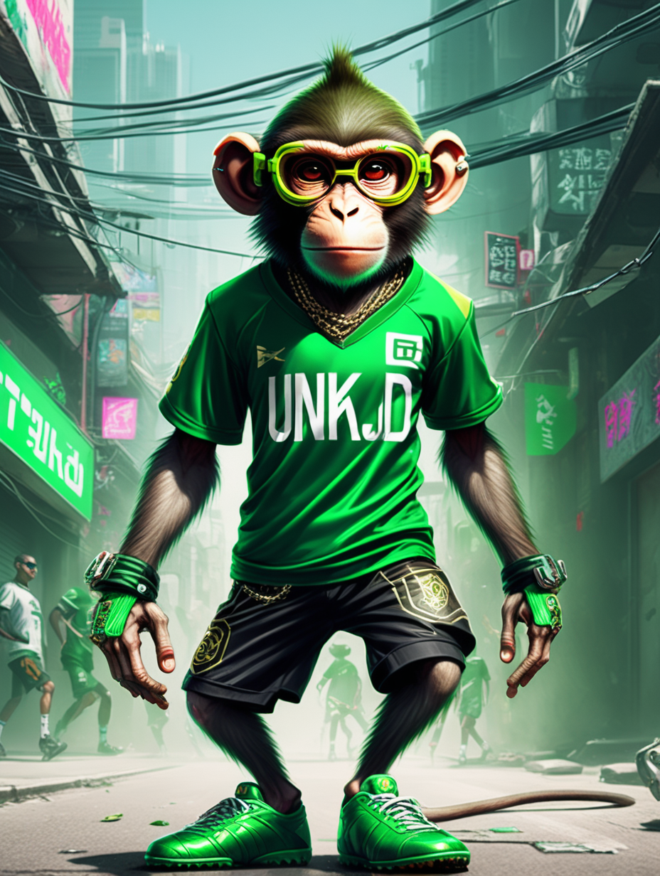 gangster monkey with green jersey that says UNKJD