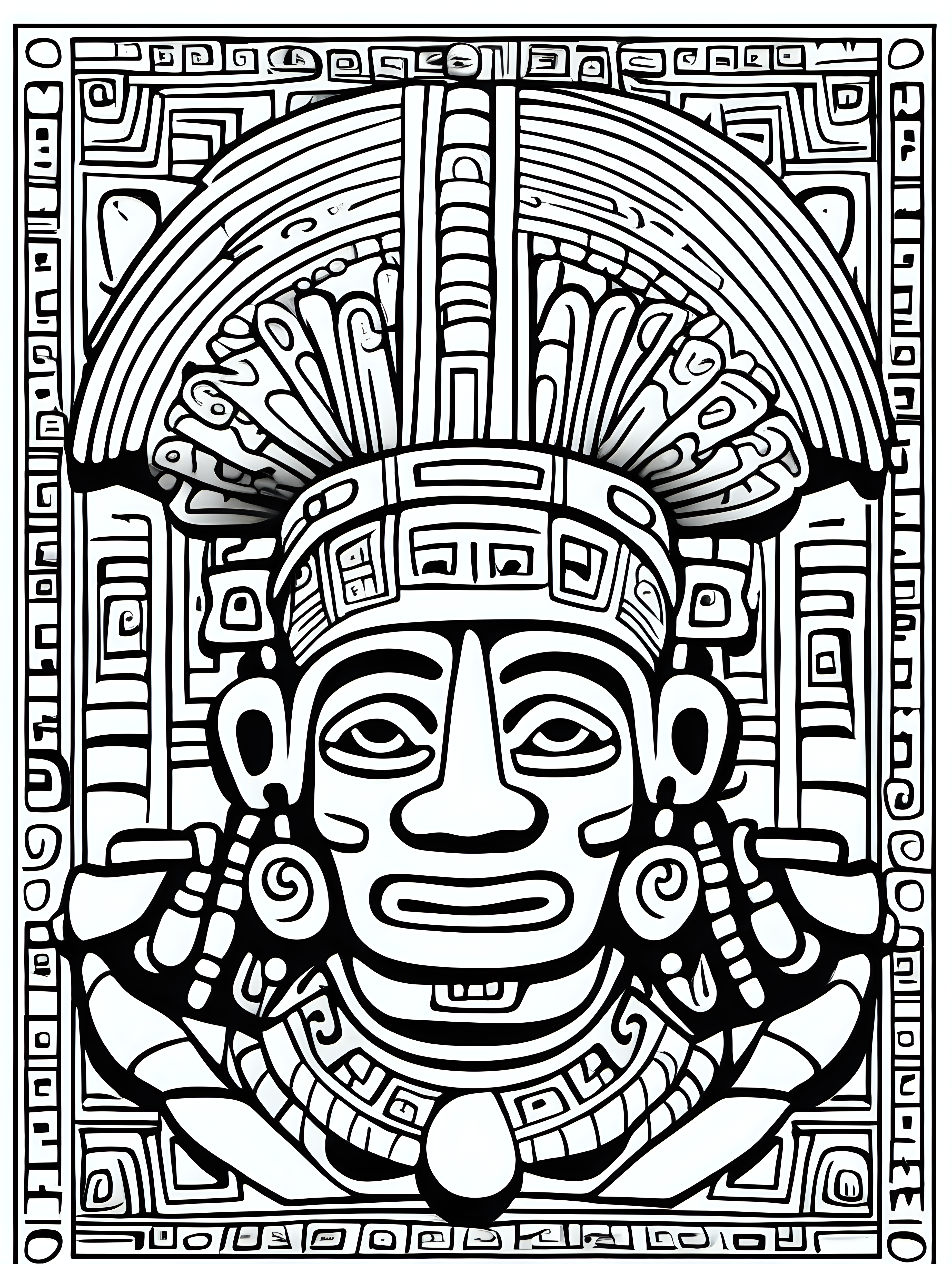 mayan art,coloring page, simple draw, no colors, 