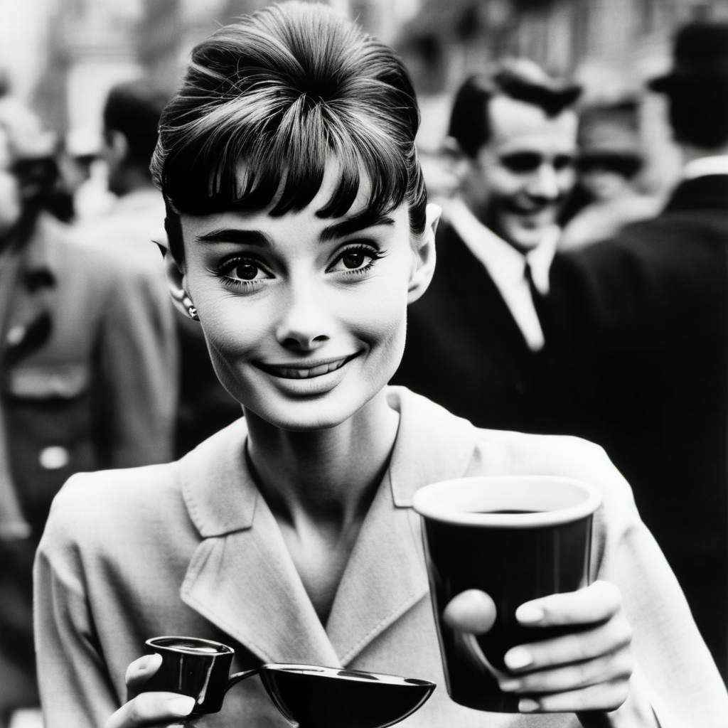 Audrey Hepburn charming the world coffee cup in