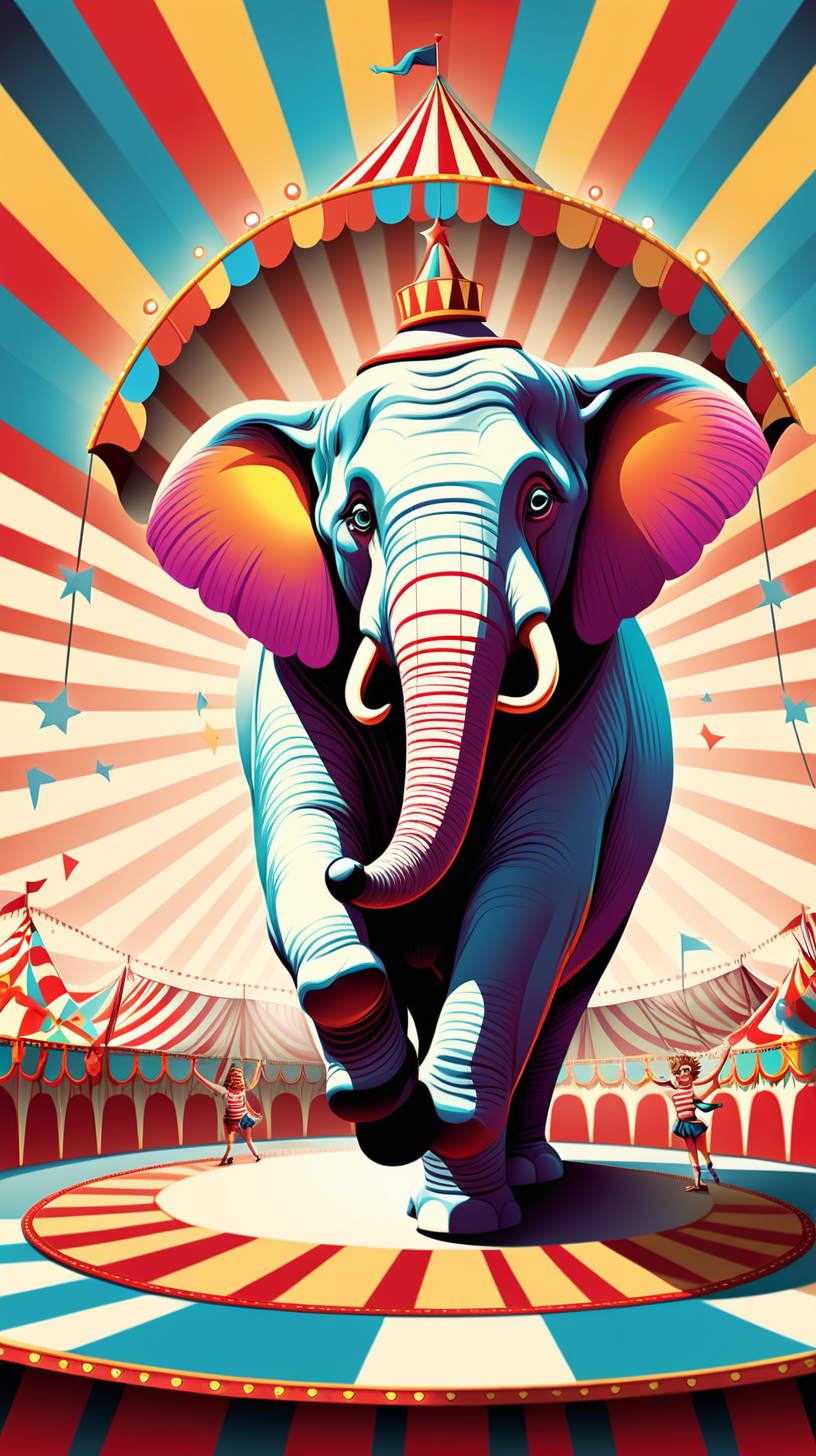 vector art, illustration, realistic-looking, fun day in the circus scenes, vibrant, colorful,