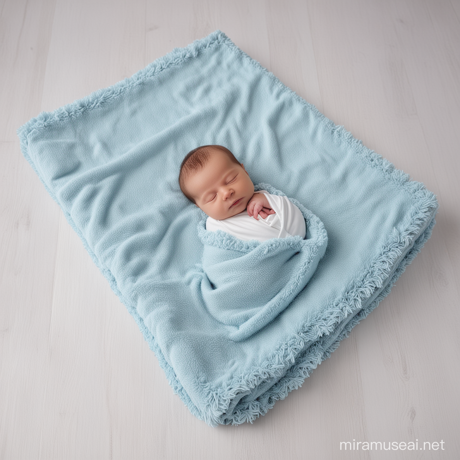 Soft Blue Newborn Blanket with Bed Side View Photography