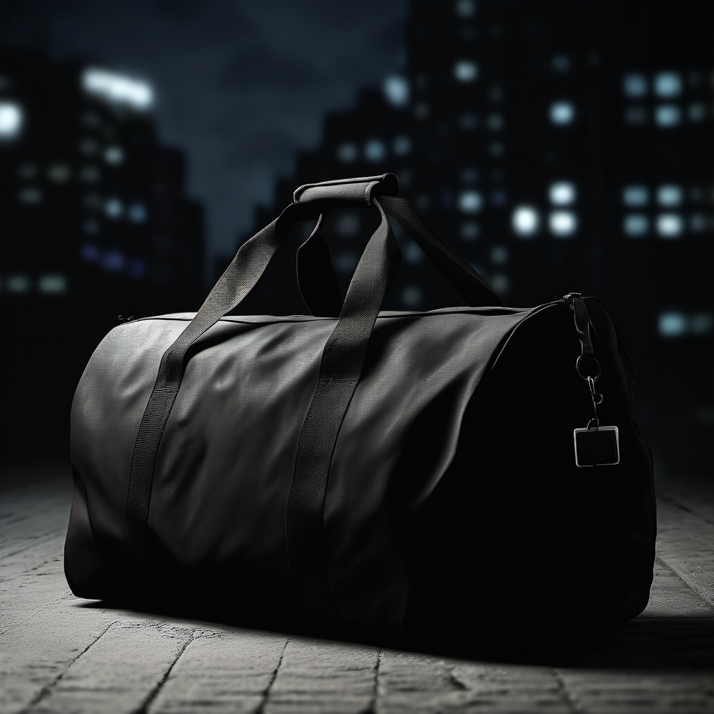 mockup image of black duffel bag dark night