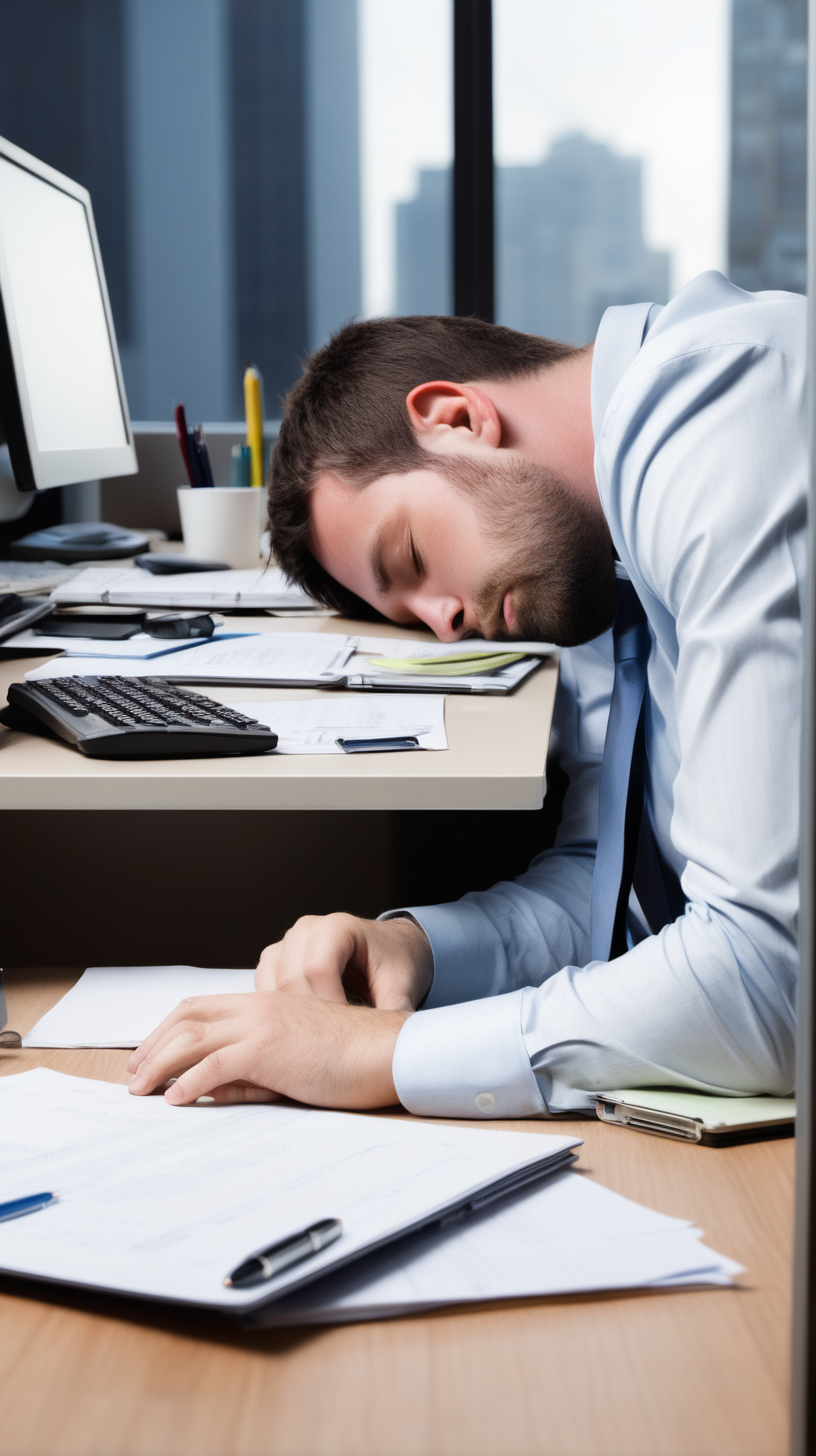 Man sleeping at his work desk because he