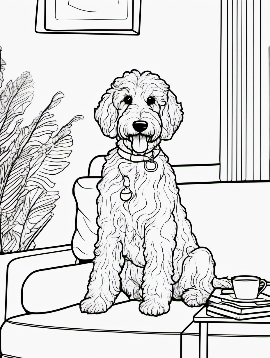 Cute female golden doodle watching TV for a