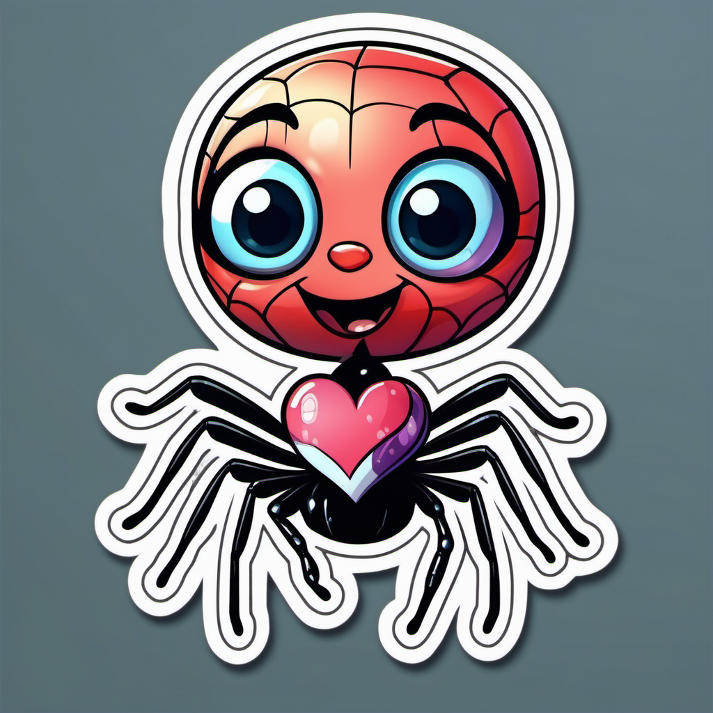 super Adorable little spider cartoon
sticker valentine hearts,  sweet smile, character full body, so cute, excited, big bright eyes, shiny and fluffy,
fairytale, energetic, playful, incredibly high detail, 16k, octane rendering, gorgeous, ultra wide angle.