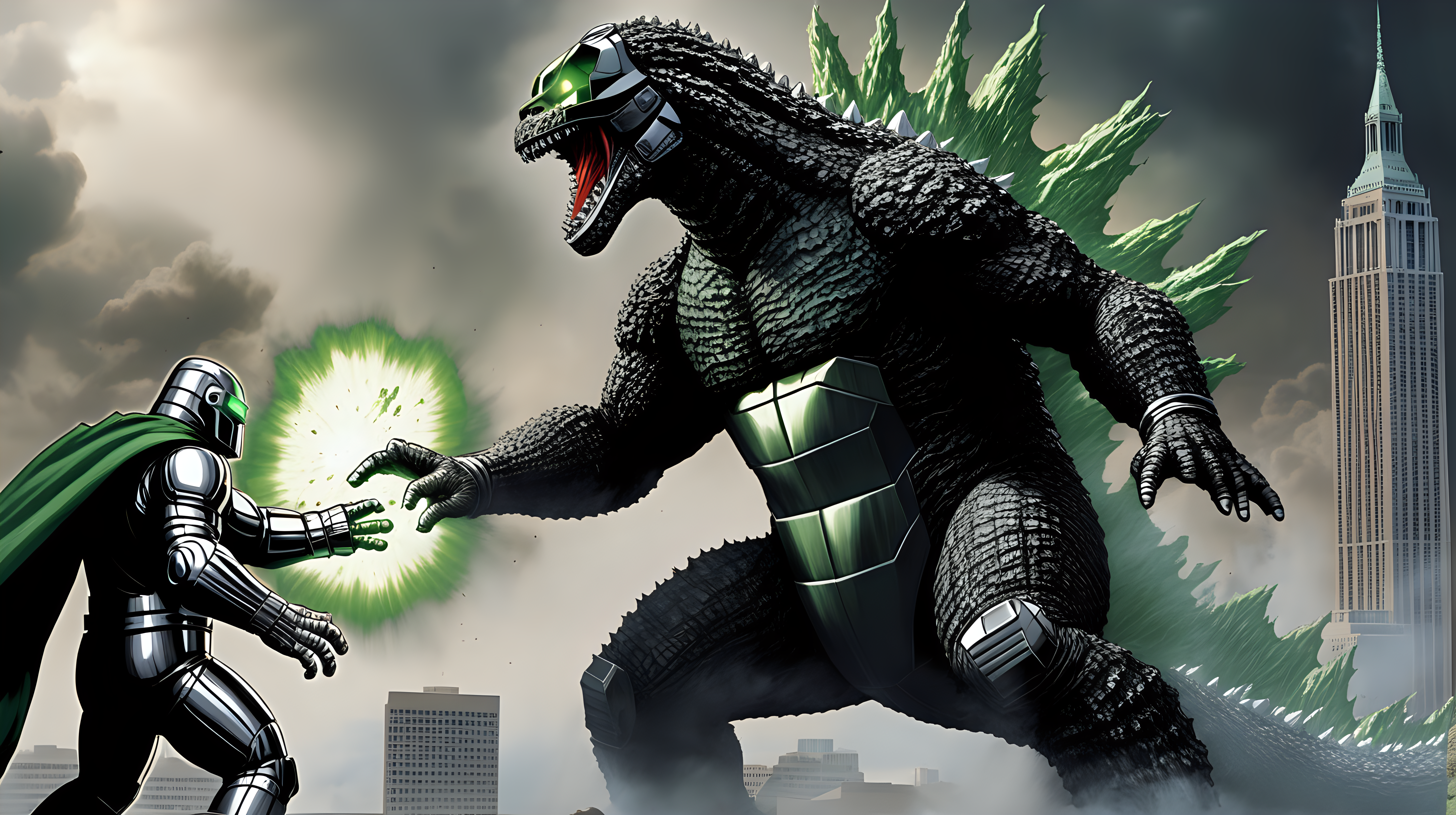 Godzilla fighting Doctor Doom