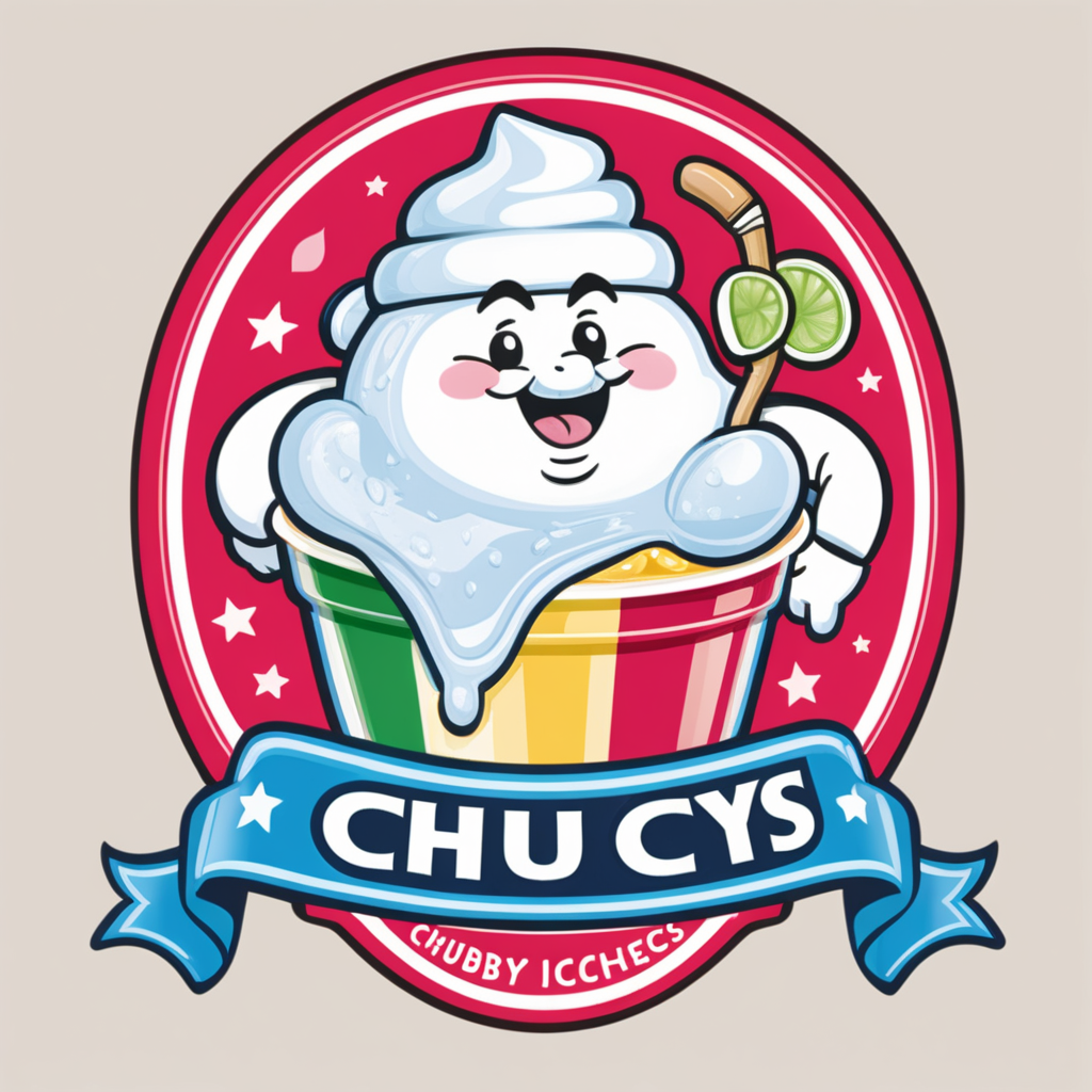 Creat an image of a stylized 3 dimensional emblem with resemblance to a badge or seal. The emblem features the company name “Chubby Cheeks Iceys” in bold raised lettering. The central image of scoops of italian ice in a clear cup