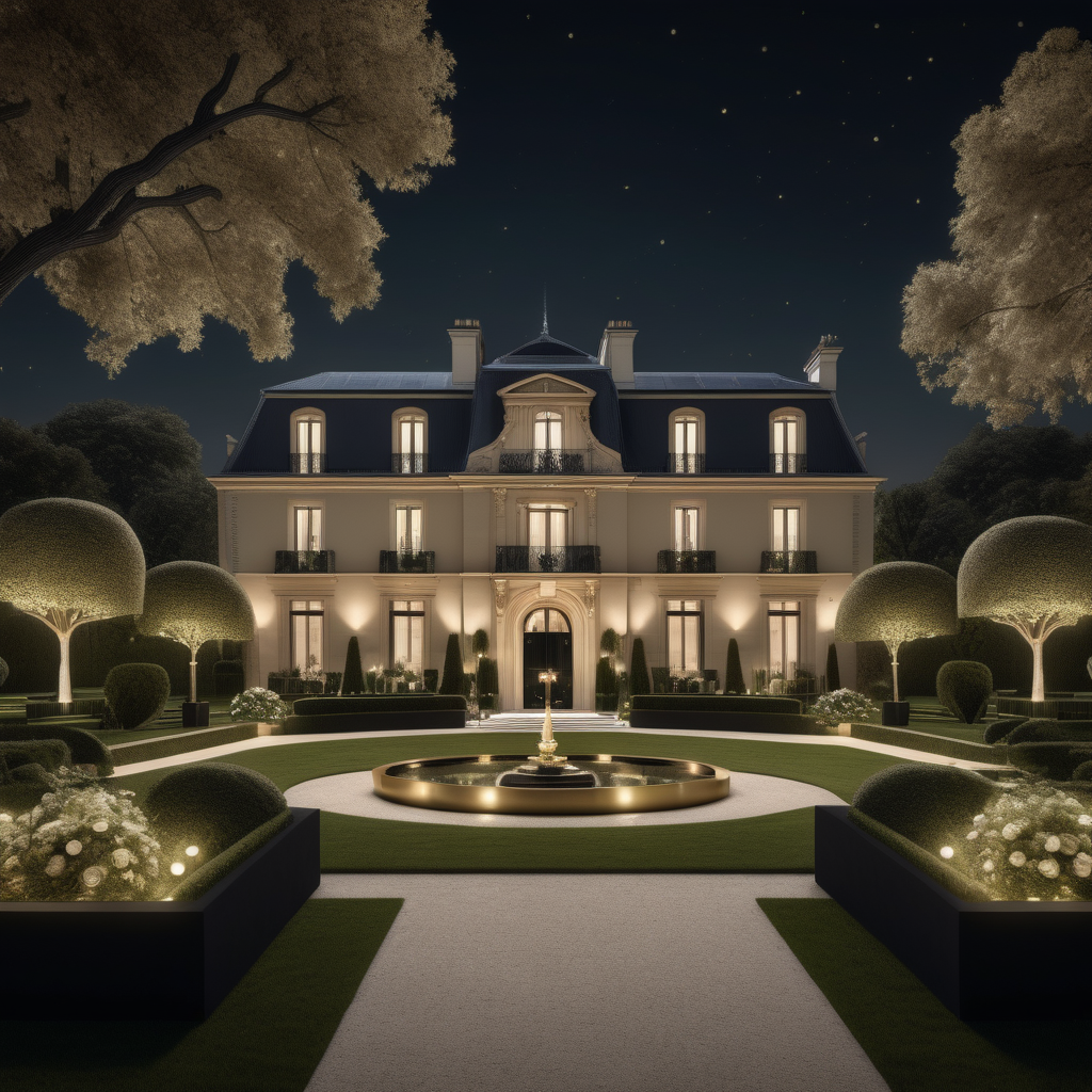 a hyperrealistic of a grand Modern Parisian estate