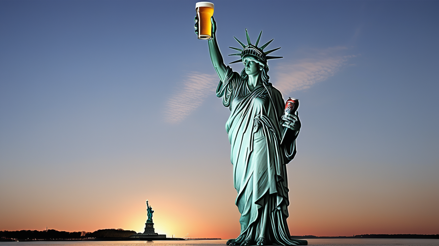 The real statue of liberty holding a beer