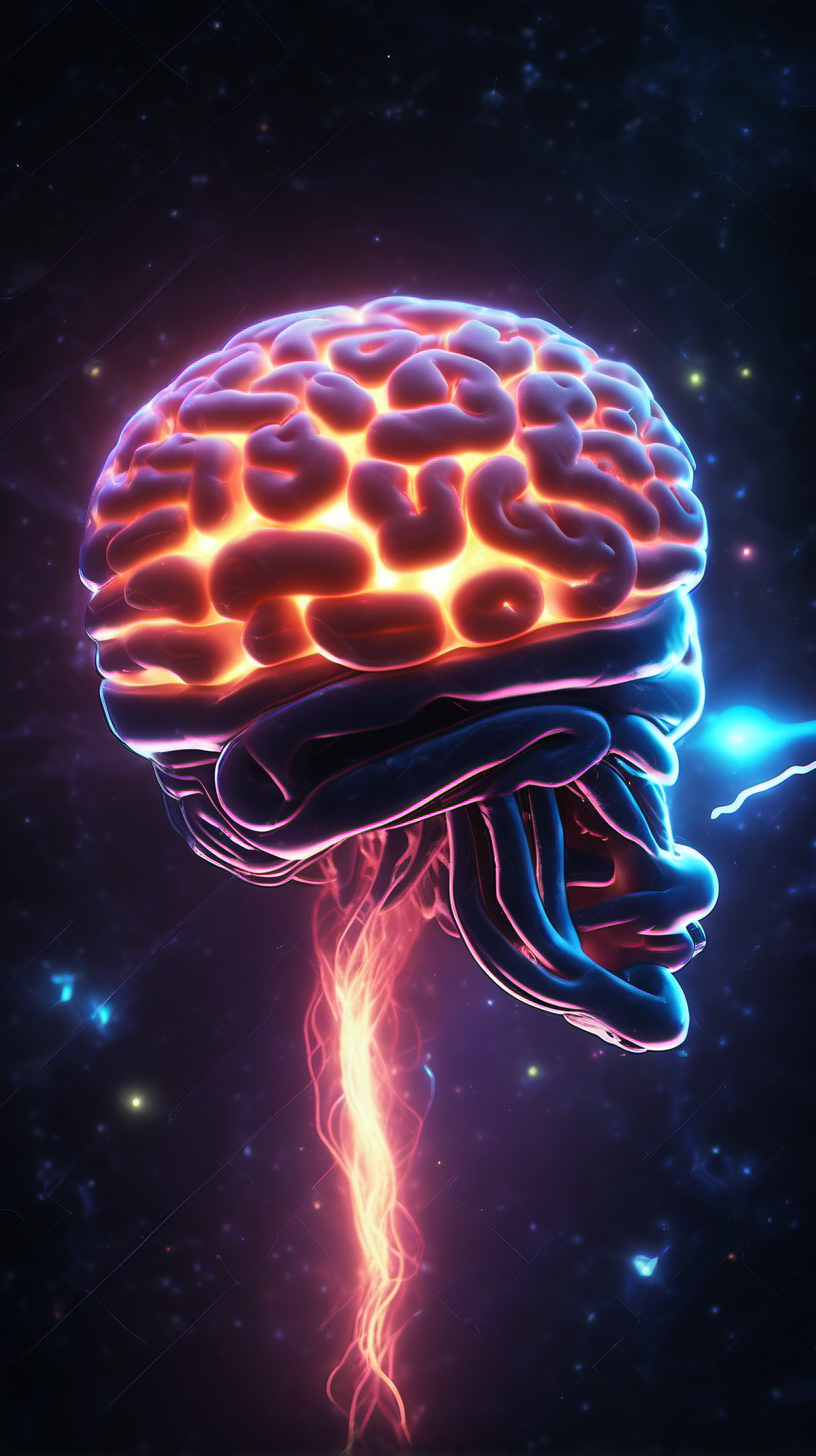 glowing brain in space 4k