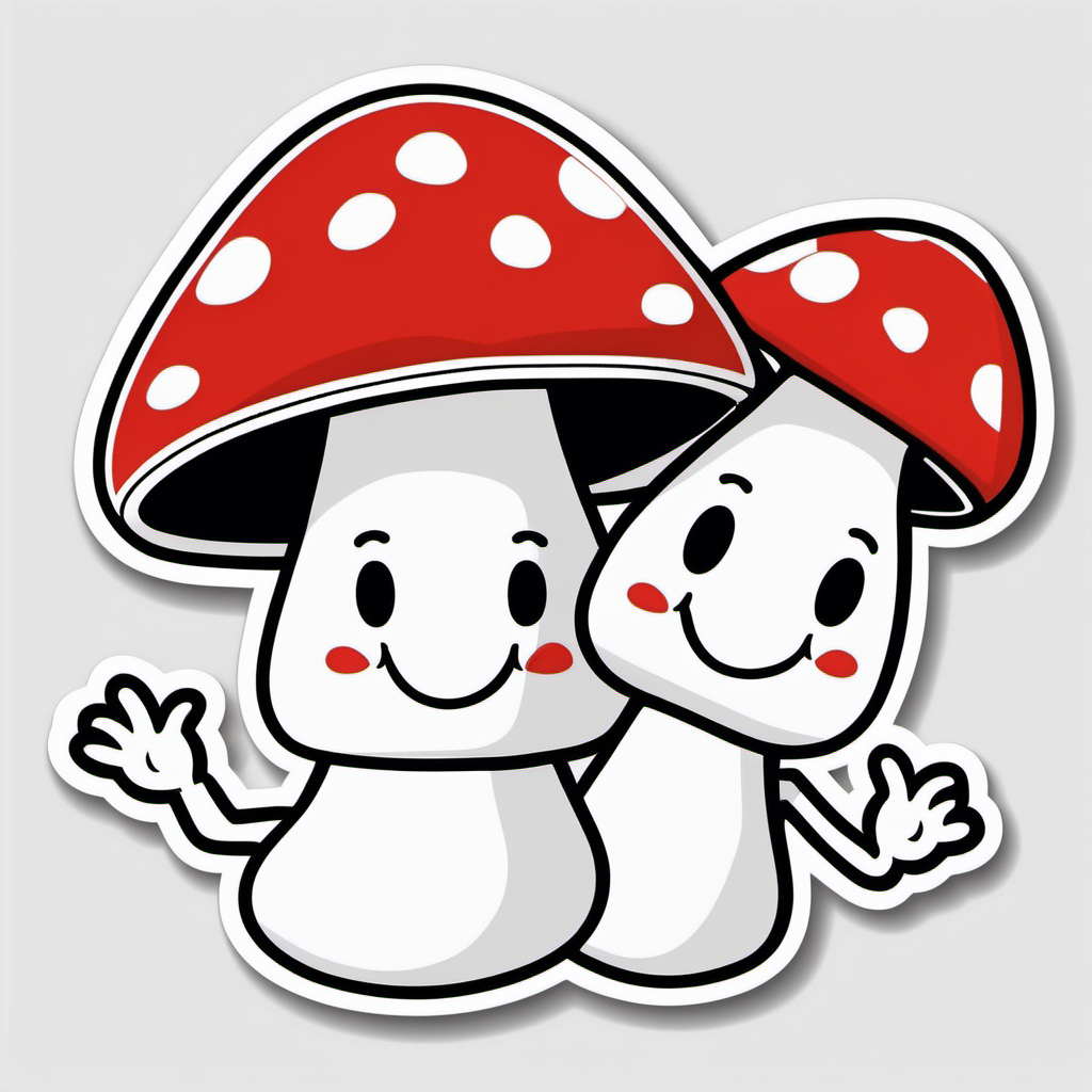 Sticker Smiling red couple Mushroom with heart Spots