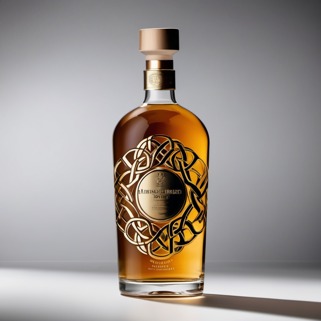 a minimalist modern whisky brand bottle with gold