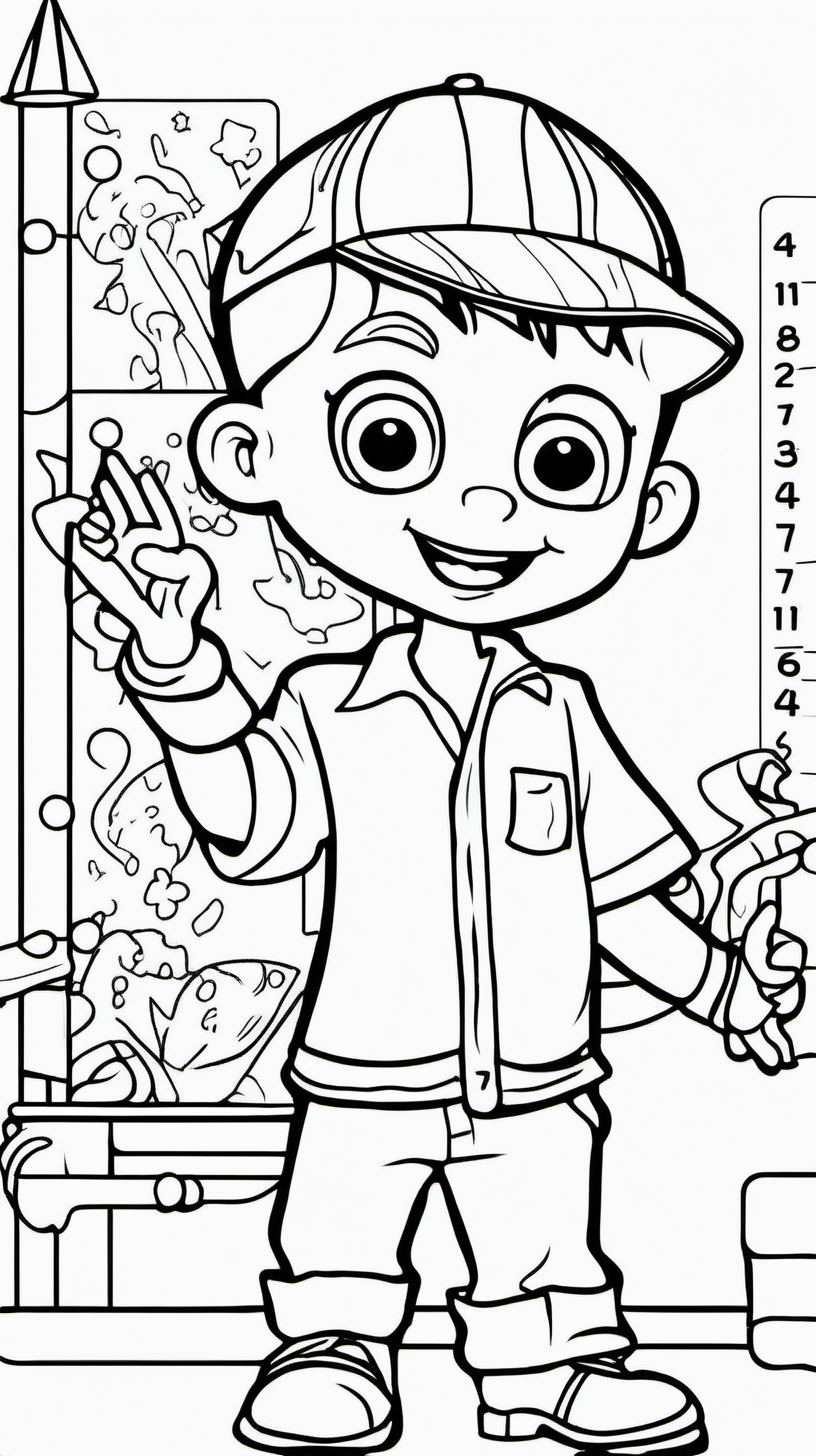Emgen coloring book kid for  number and later white background and black line drawing