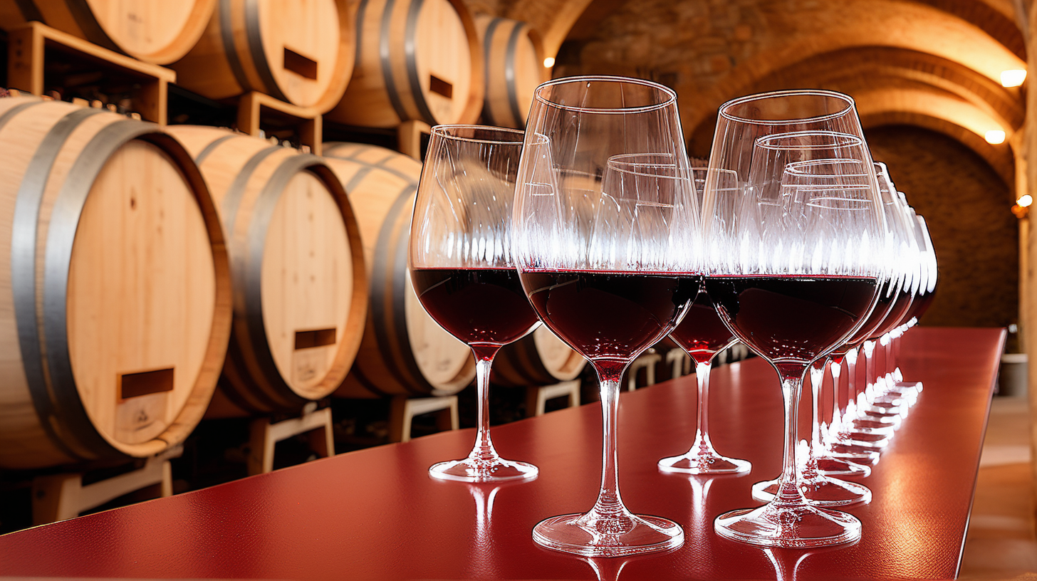 red wine glasses at a winery