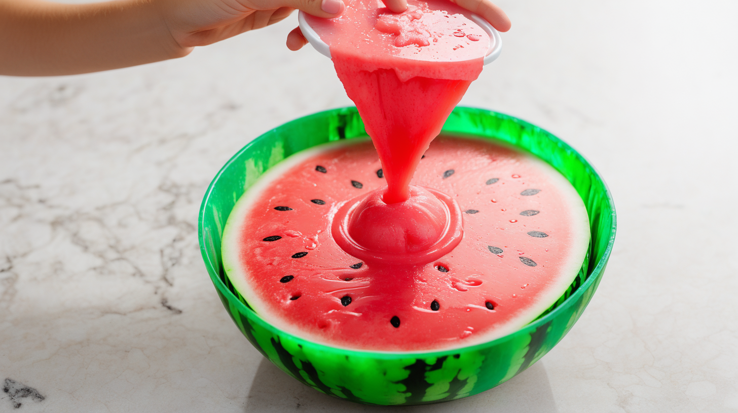 image dipping on watermelon slime on granite table